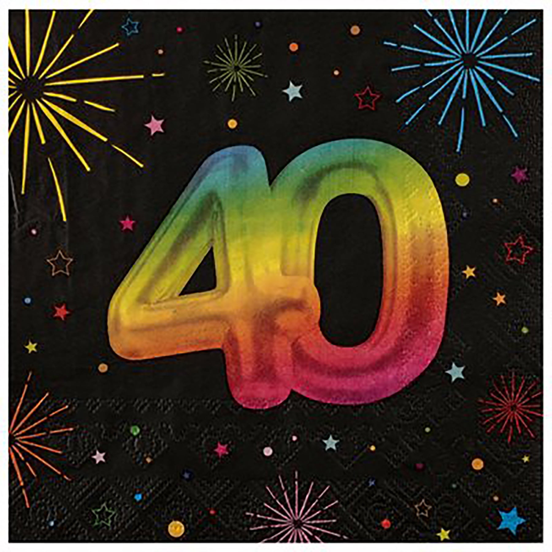 Festicolor Age 40 12 Luncheon Napkins - Black Background 13x13in