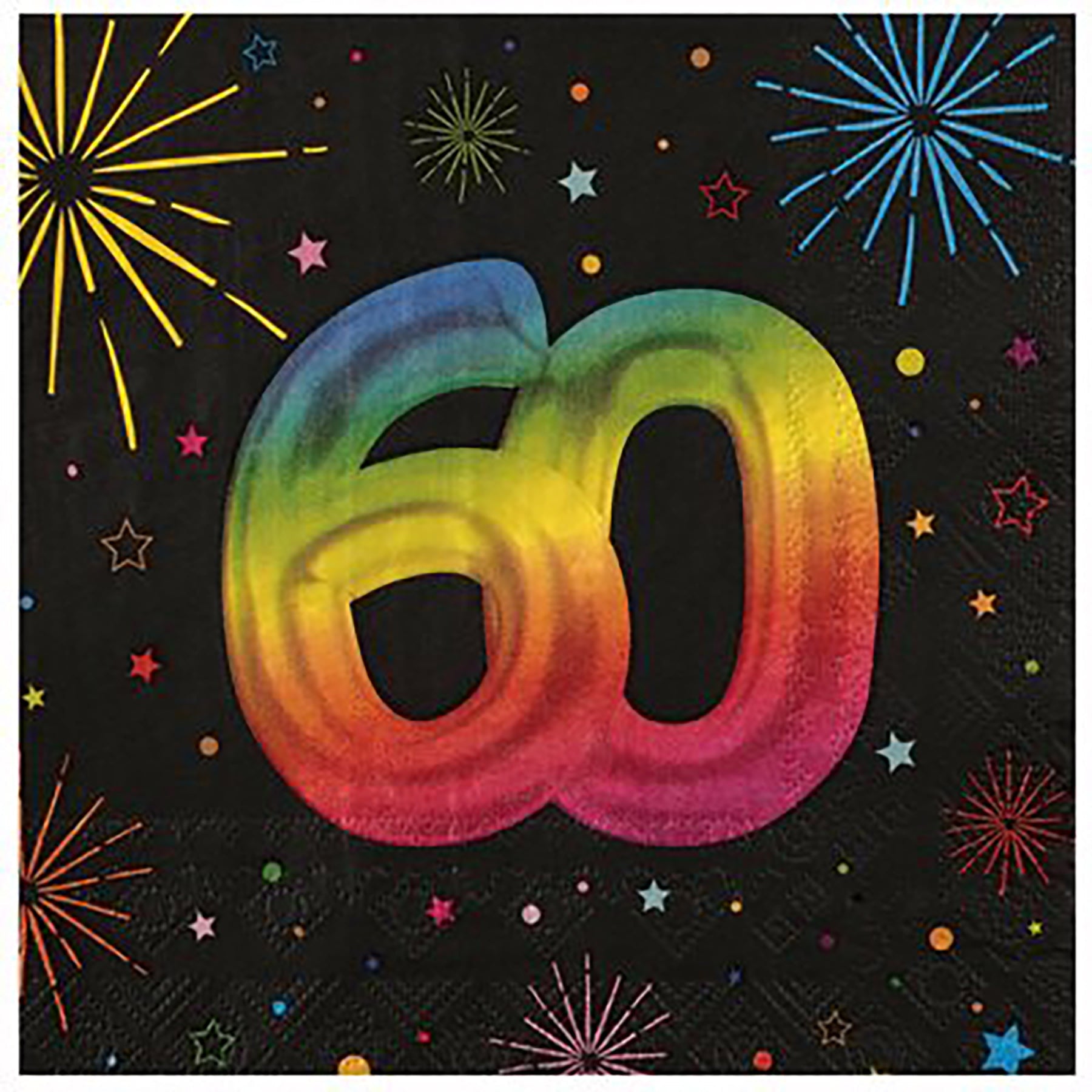 Festicolor Age 60 12 Luncheon Napkins - Black Background 13x13in