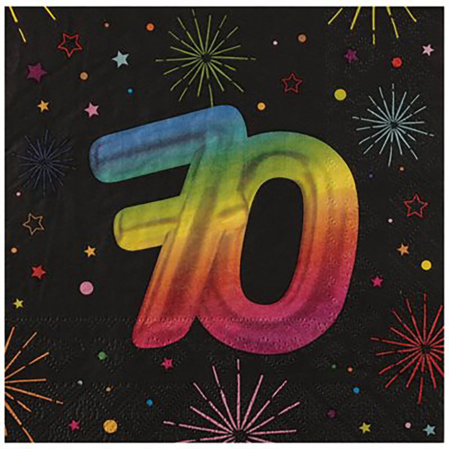 Festicolor Age 70 12 Luncheon Napkins - Black Background 13x13in