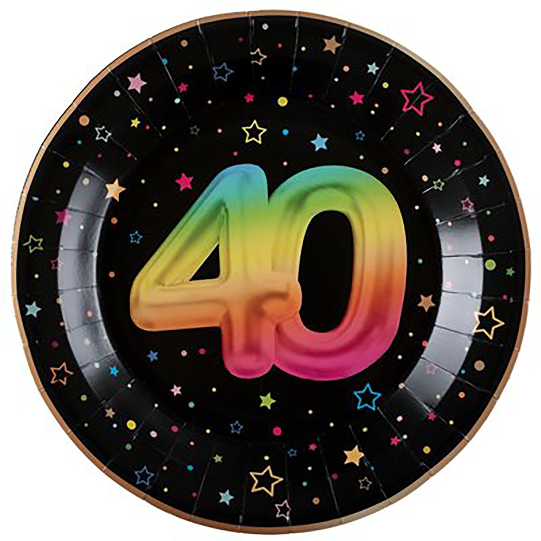 Festicolor Age 40 6 Round Paper Plates - Black Background 8.8in