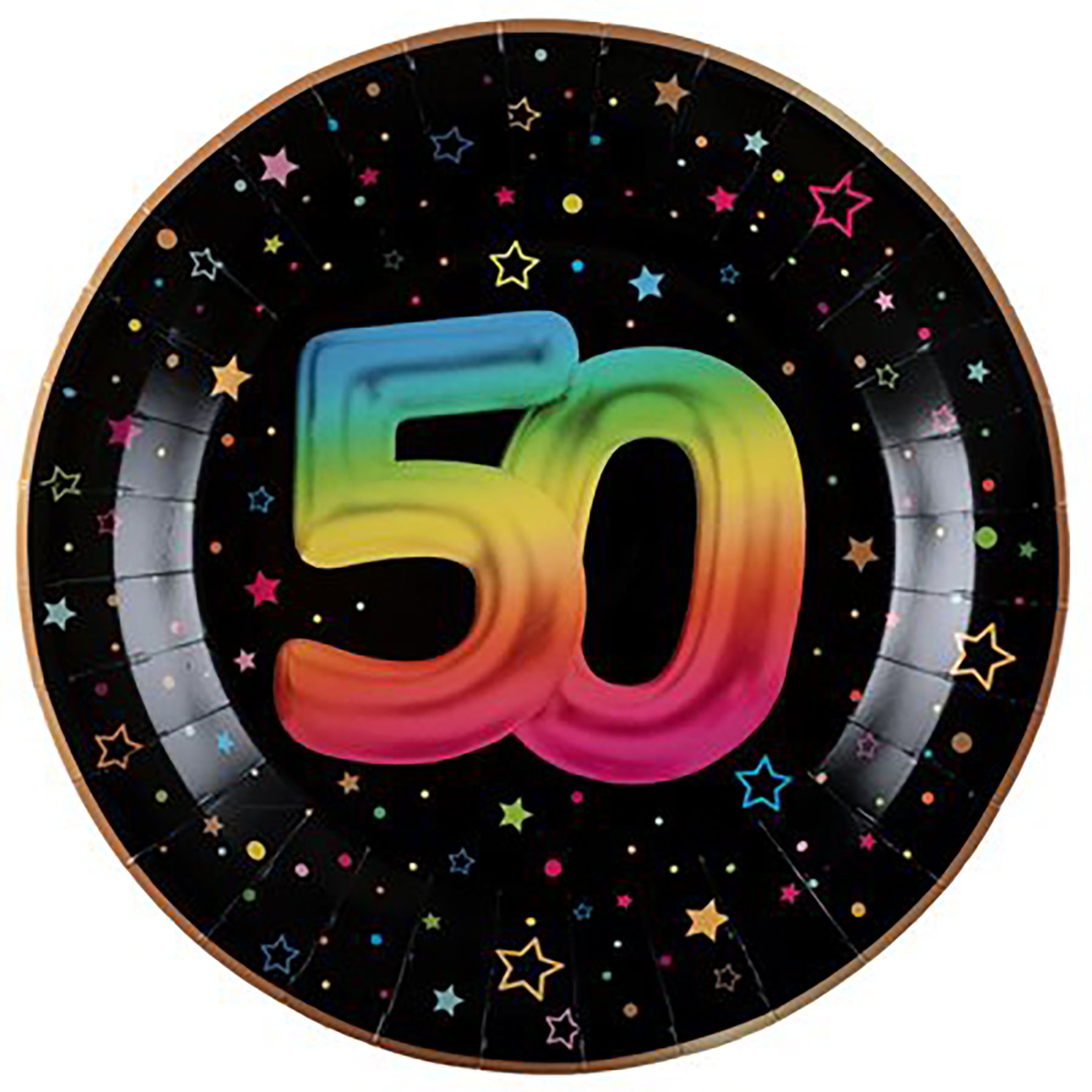 Festicolor Age 50 6 Round Paper Plates - Black Background 8.8in