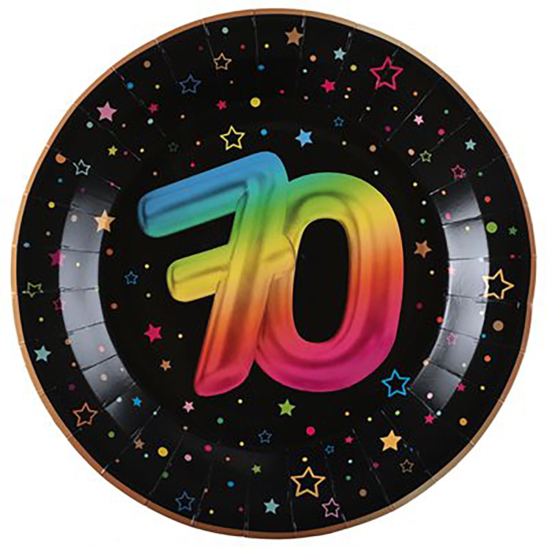 Festicolor Age 70 6 Round Paper Plates - Black Background 8.8in