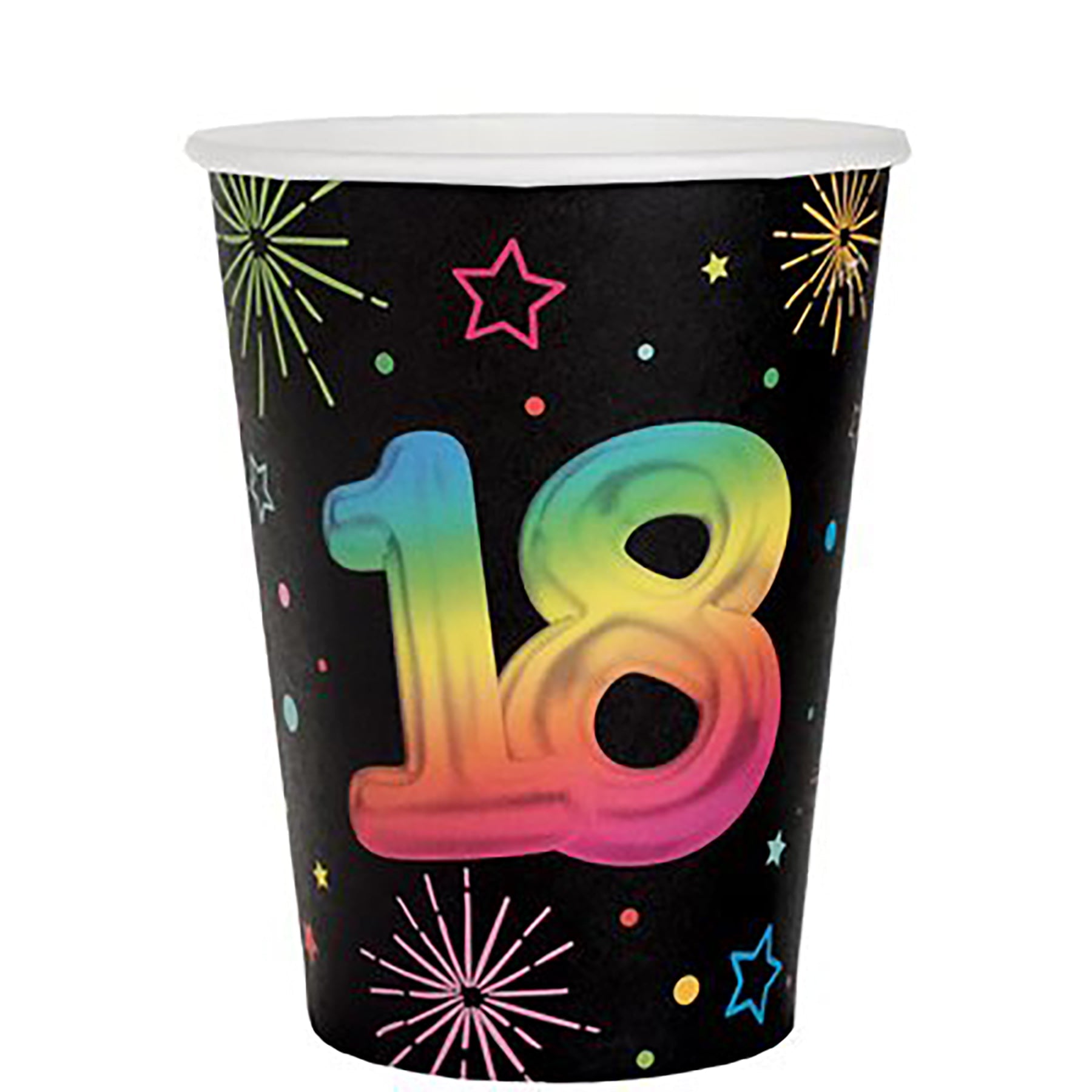 Festicolor Age 18 6 Paper Cups - Black Background 9oz