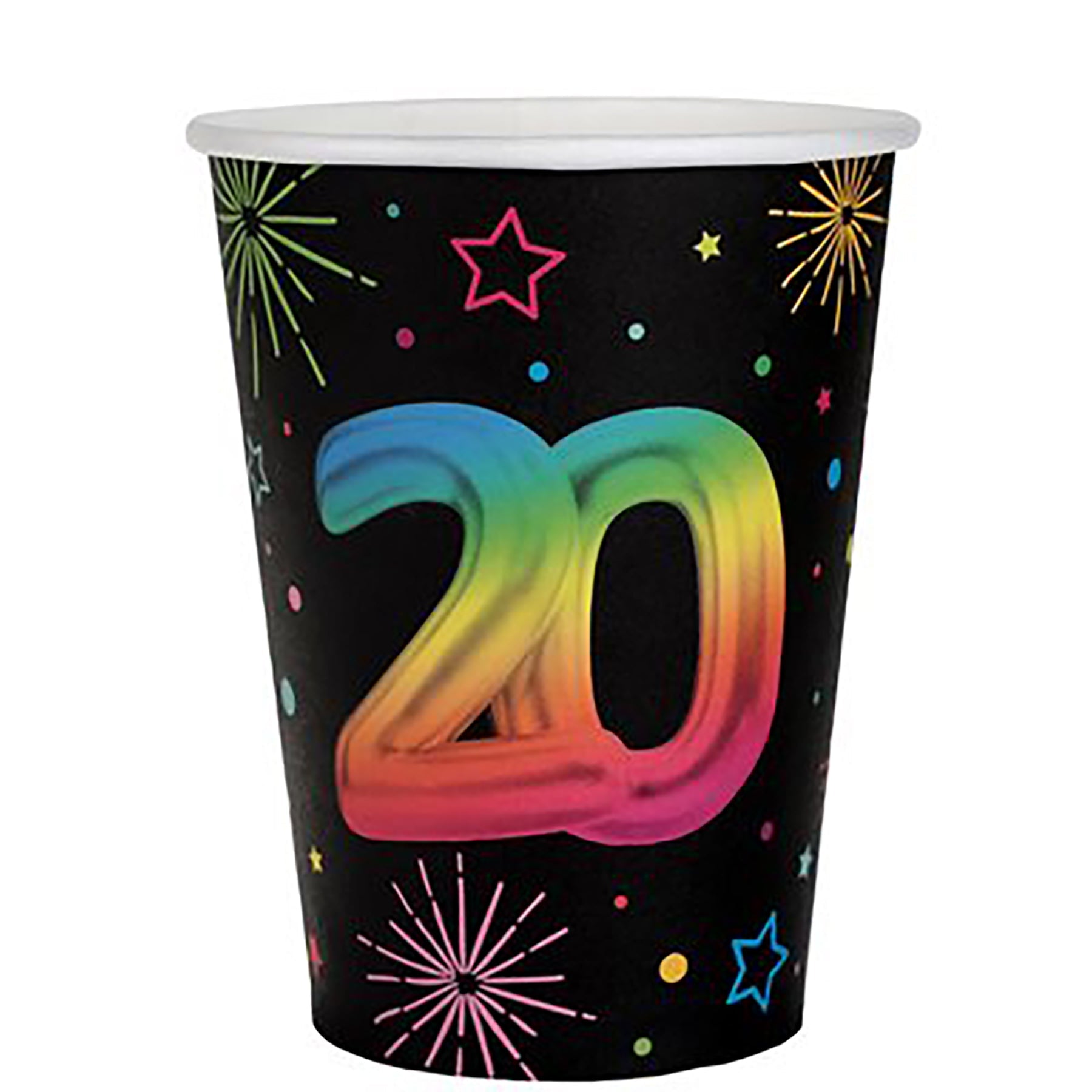 Festicolor Age 20 6 Paper Cups - Black Background 9oz