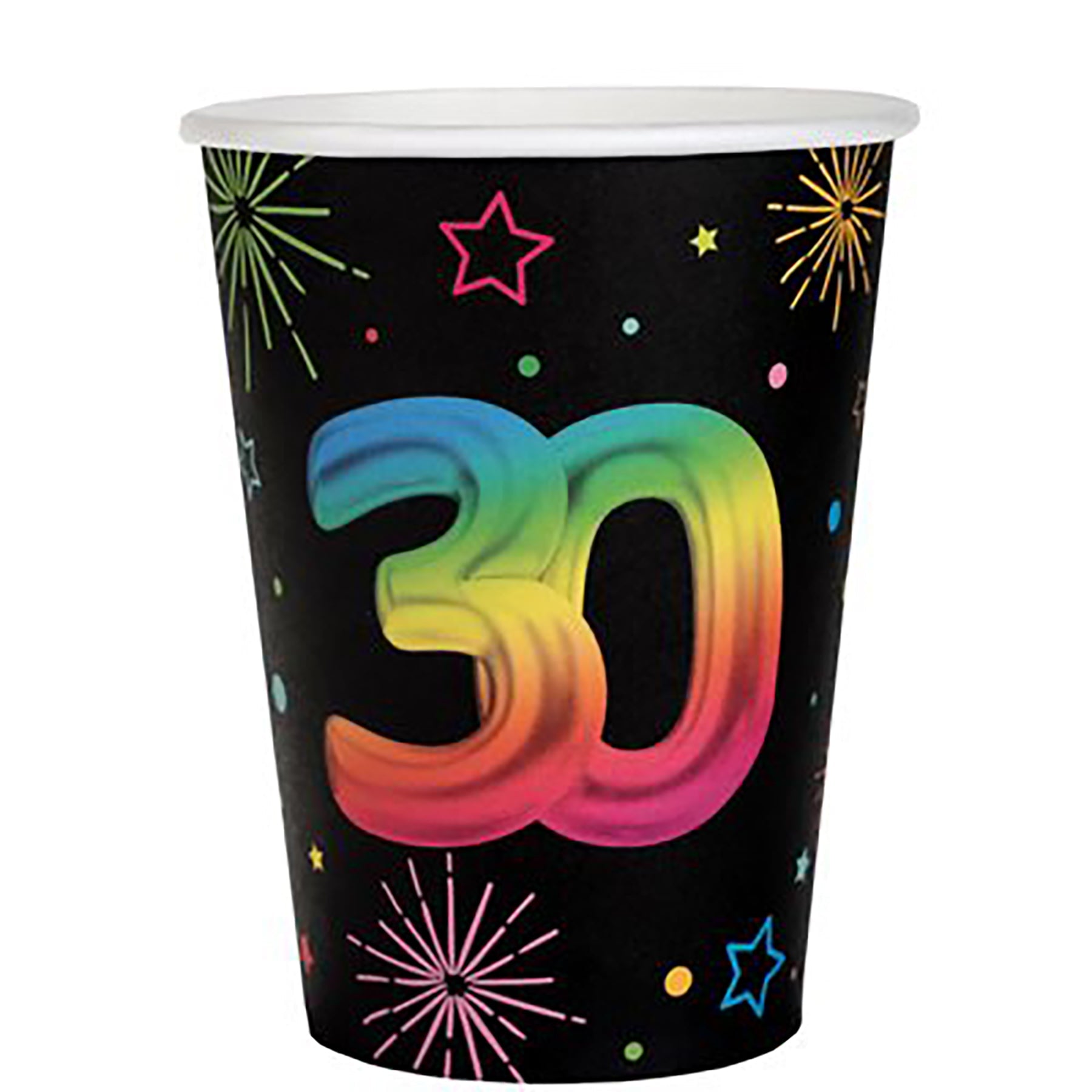 Festicolor Age 30 6 Paper Cups - Black Background 9oz