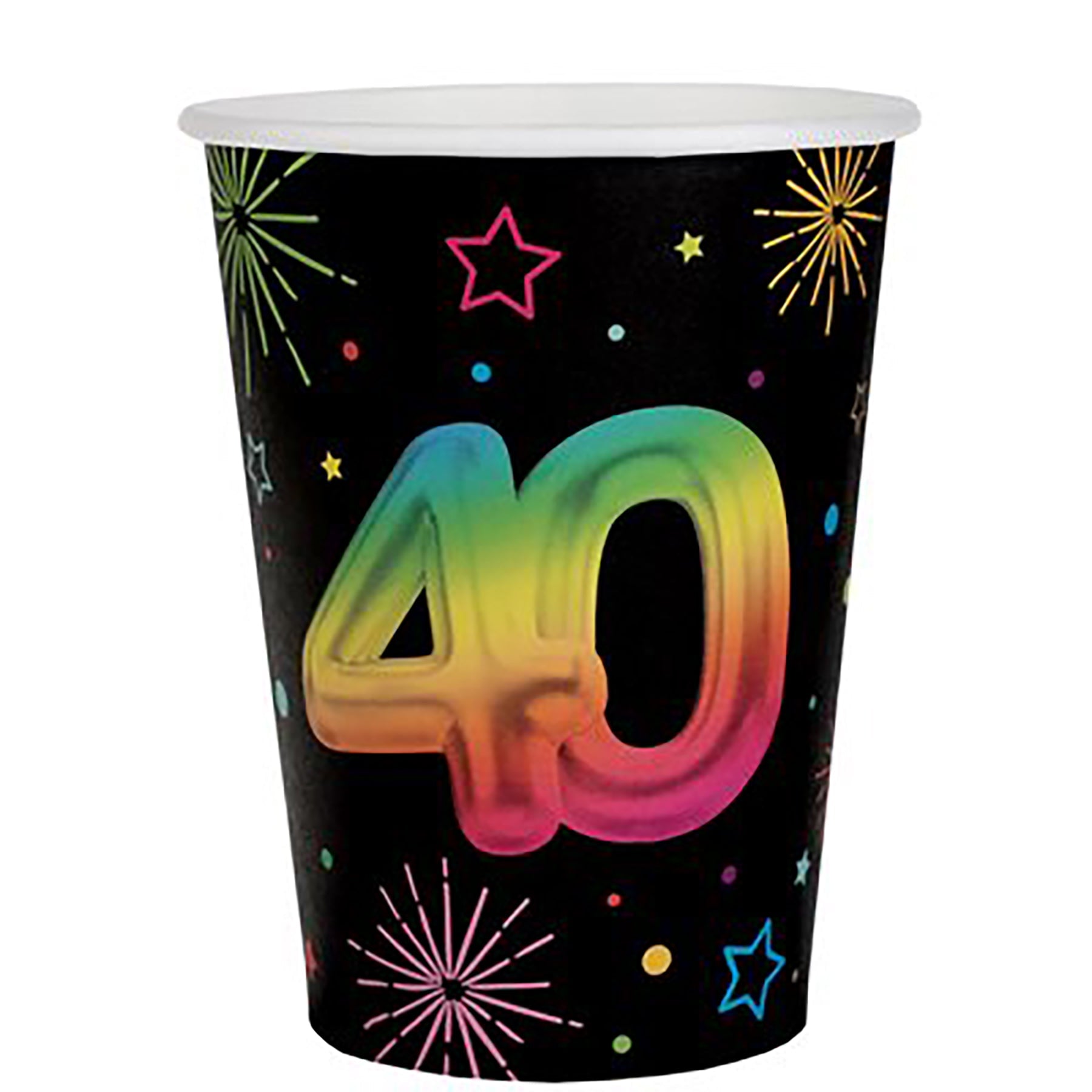 Festicolor Age 40 6 Paper Cups - Black Background 9oz
