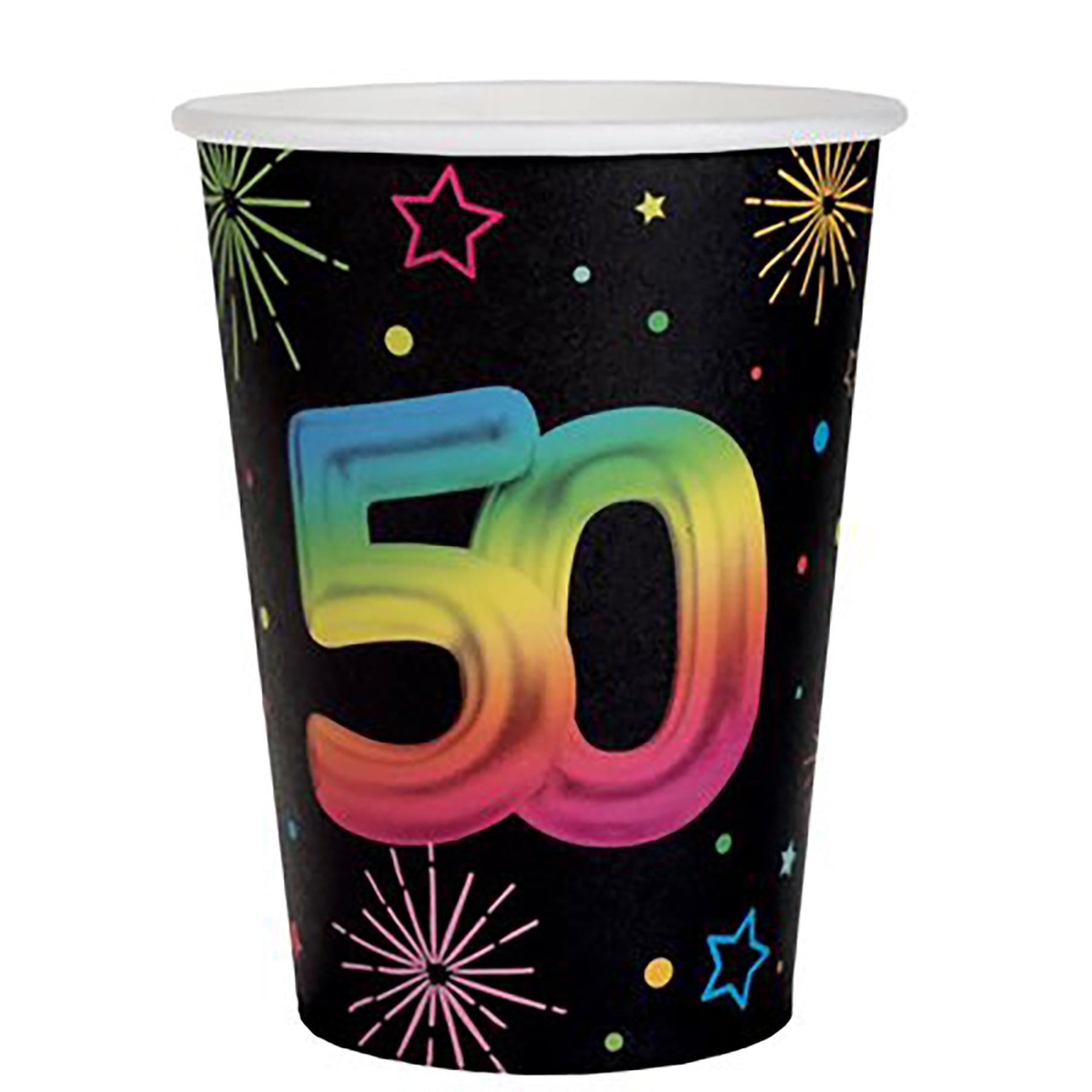 Festicolor Age 50 6 Paper Cups - Black Background 9oz