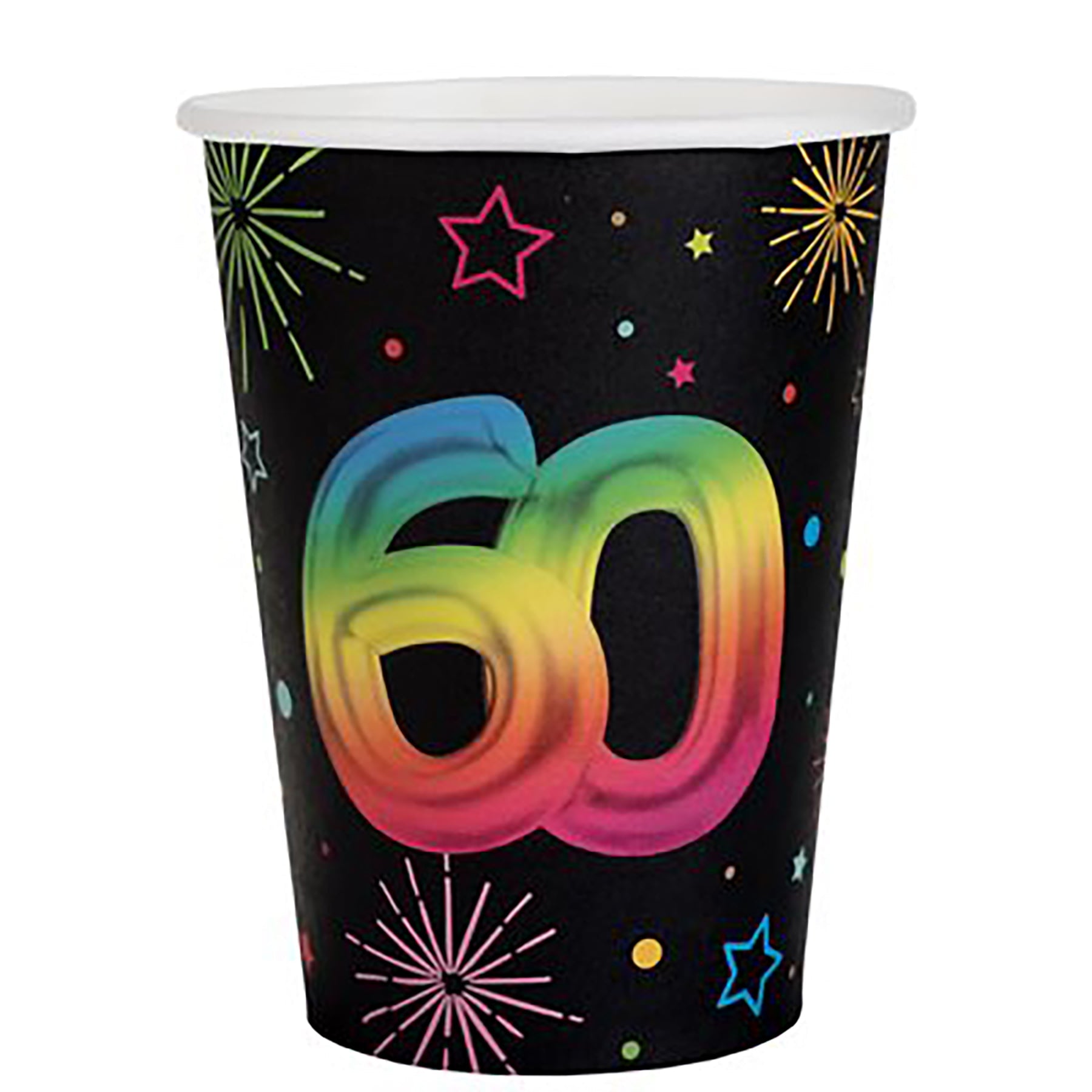 Festicolor Age 60 6 Paper Cups - Black Background 9oz