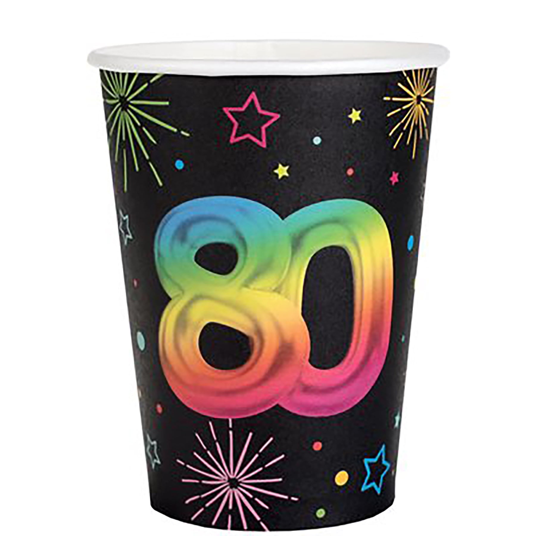Festicolor Age 80 6 Paper Cups - Black Background 9oz