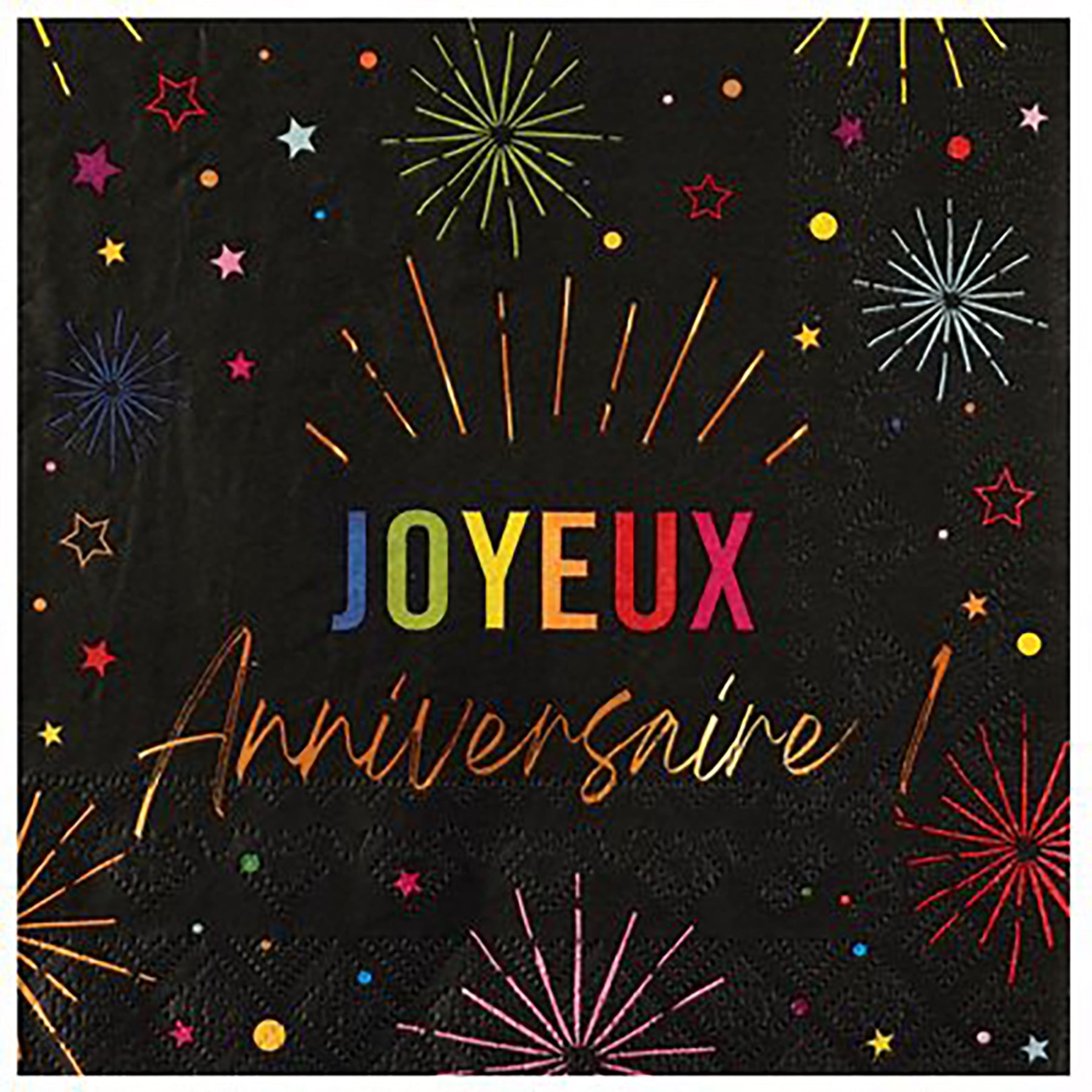 Festicolor 12 Joyeux Anniversaire Luncheon Napkins - Black Background 13x13in