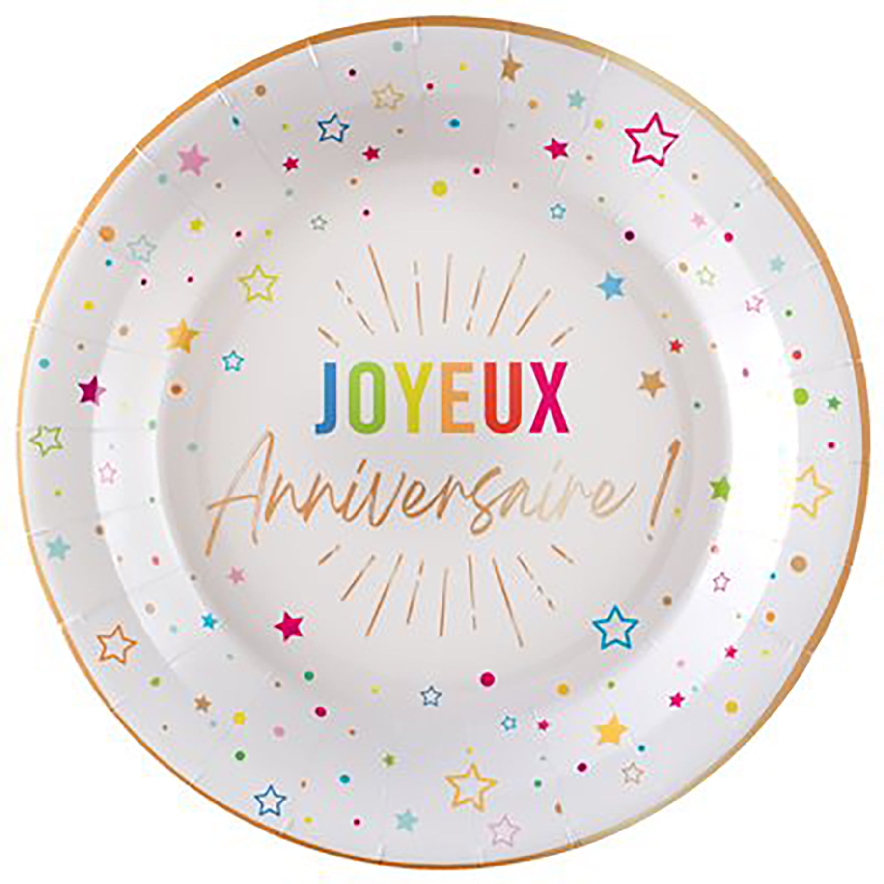 Festicolor 6 Joyeux Anniversaire Round Paper Plates - White Background 8.8in