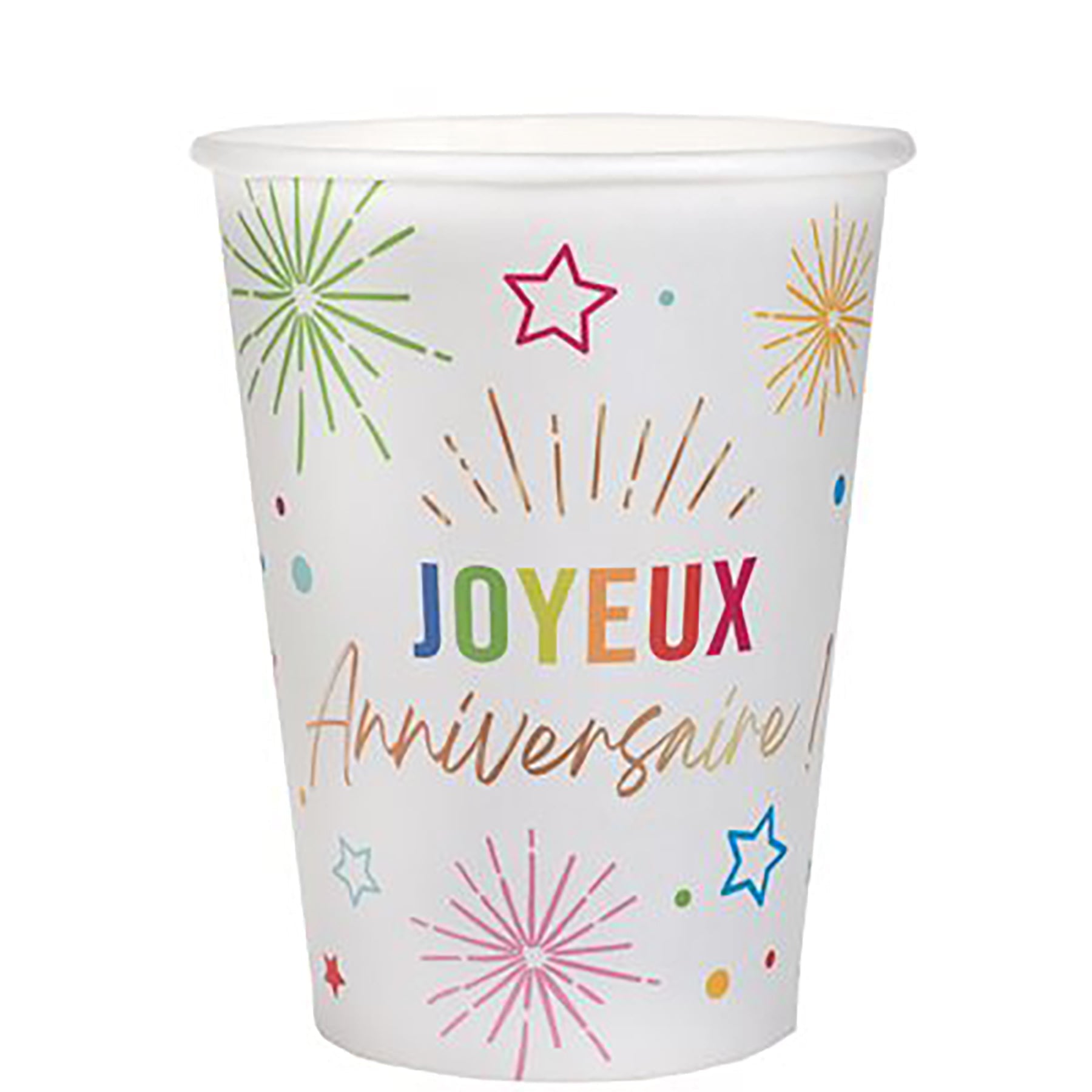 Festicolor 6 Joyeux Anniversaire Paper Cups - White Background 9oz