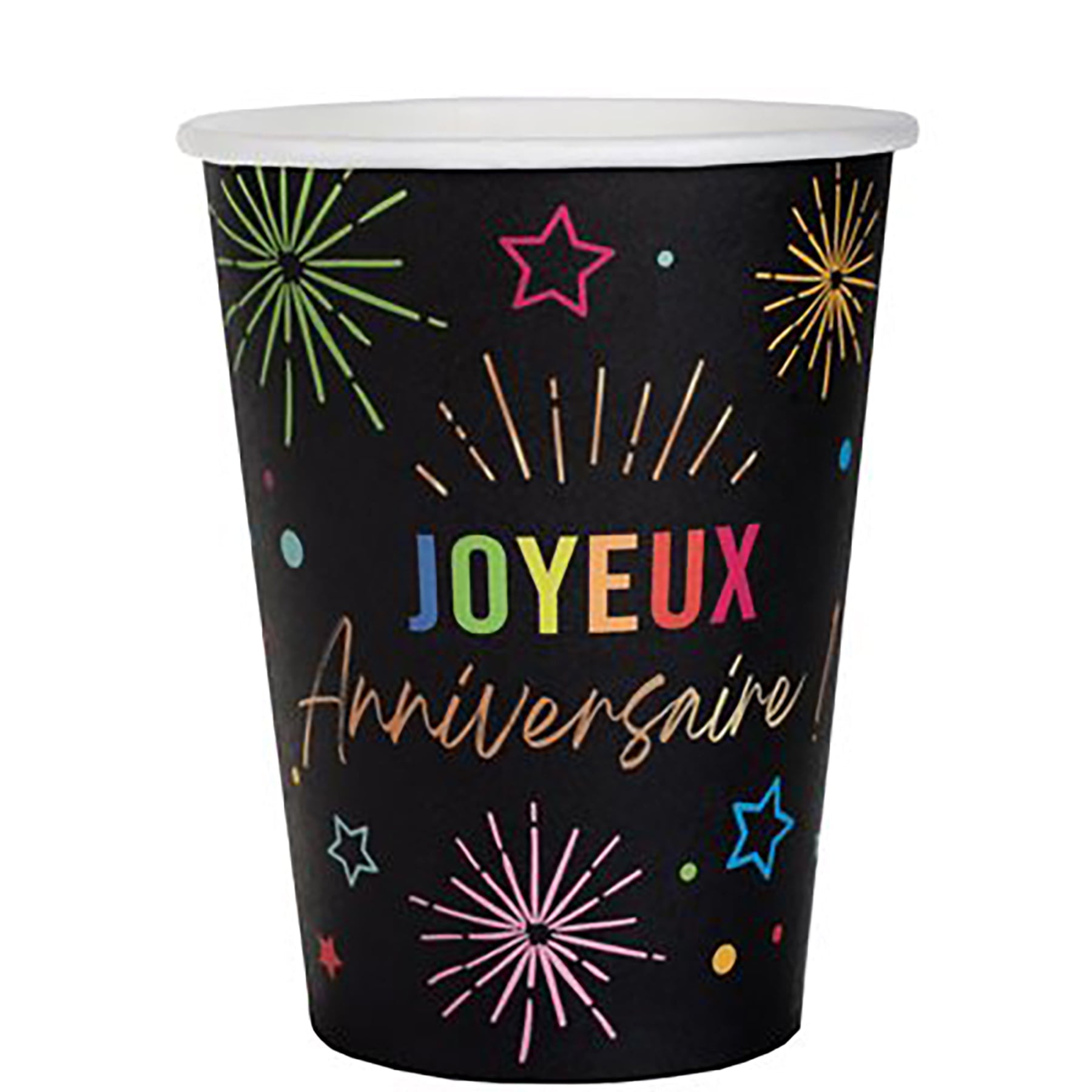 Festicolor 6 Joyeux Anniversaire Paper Cups - Black Background 9oz