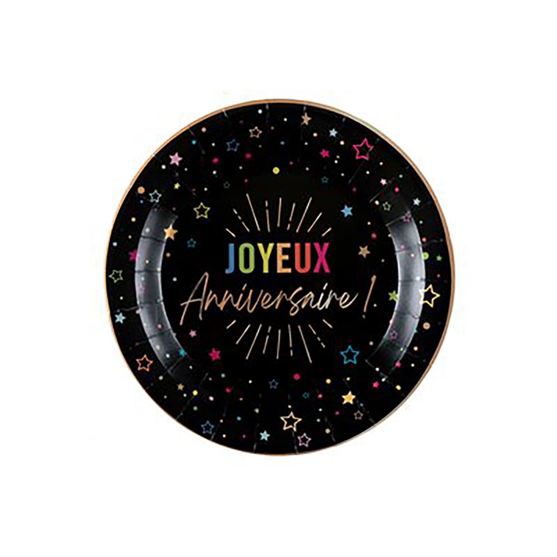Festicolor 6 Joyeux Anniversaire Round Paper Plates - Black Background 7in
