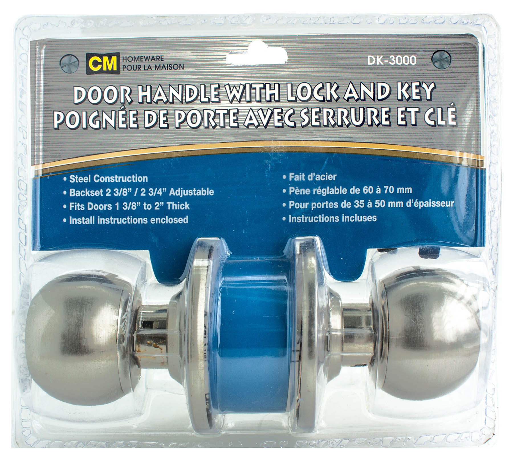 CM Silver Door Handle with Lock and 2 Keys