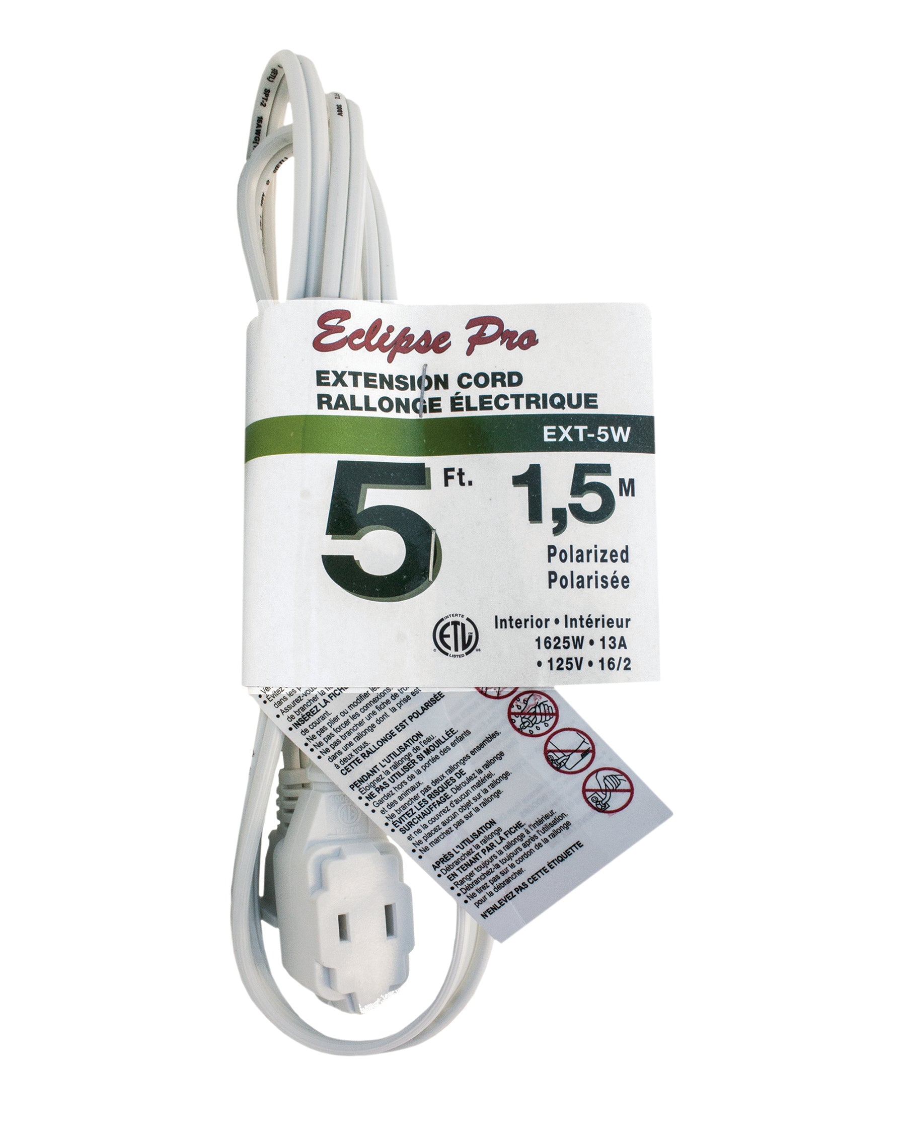 Eclipse Pro White Polarized Extension Cord - Indoor Use 5ft (1.5m)