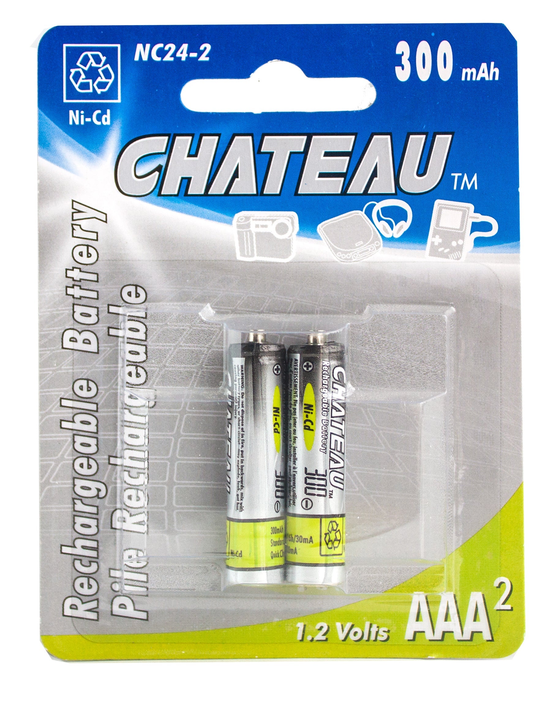 Chateau 2 Rechargeable AAA Batteries 300mAh Eco Fee $0.14SUS