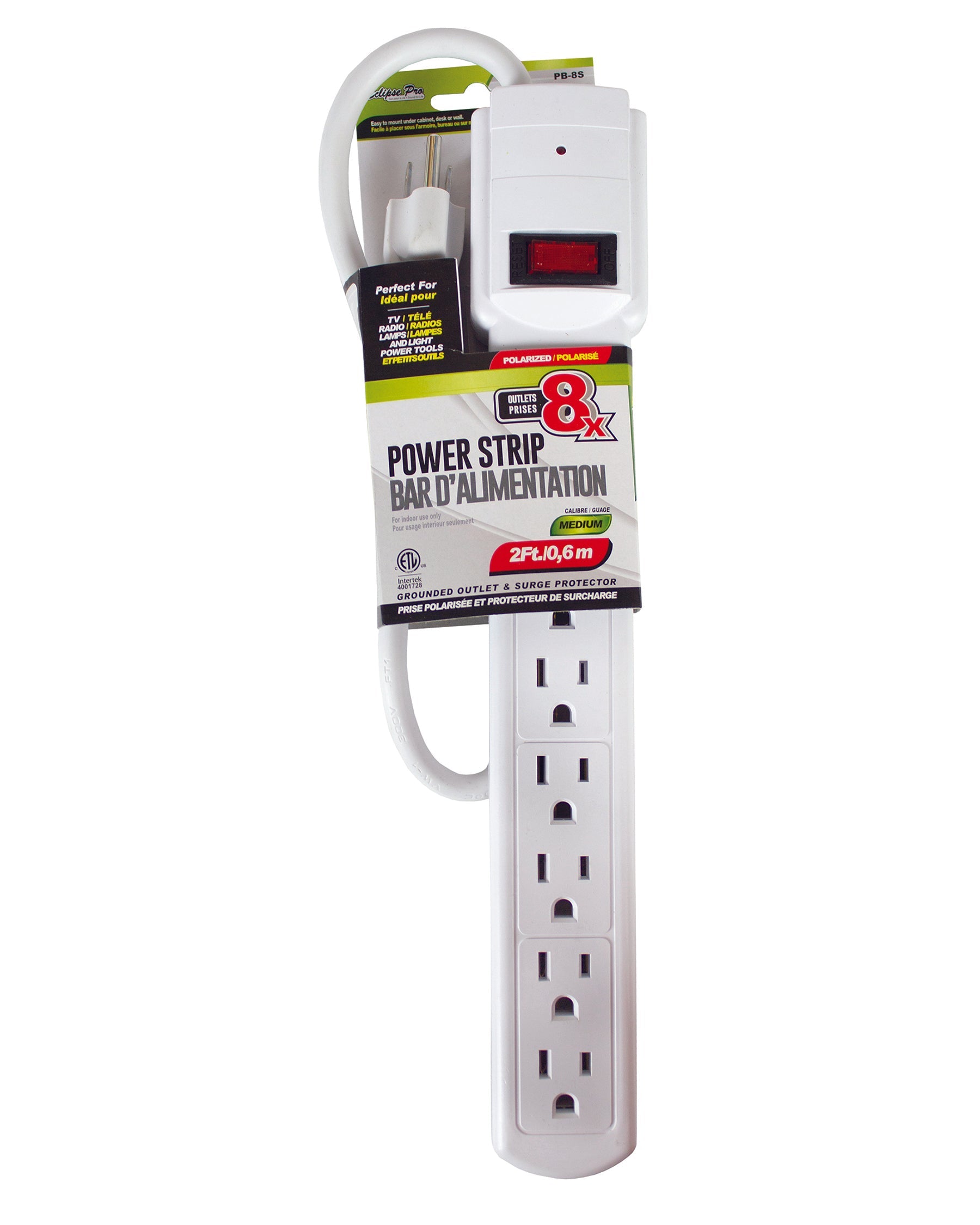 Eclipse Pro 8-Outlet Polarized Power Strip - Indoor Use 2ft (0.6m)
