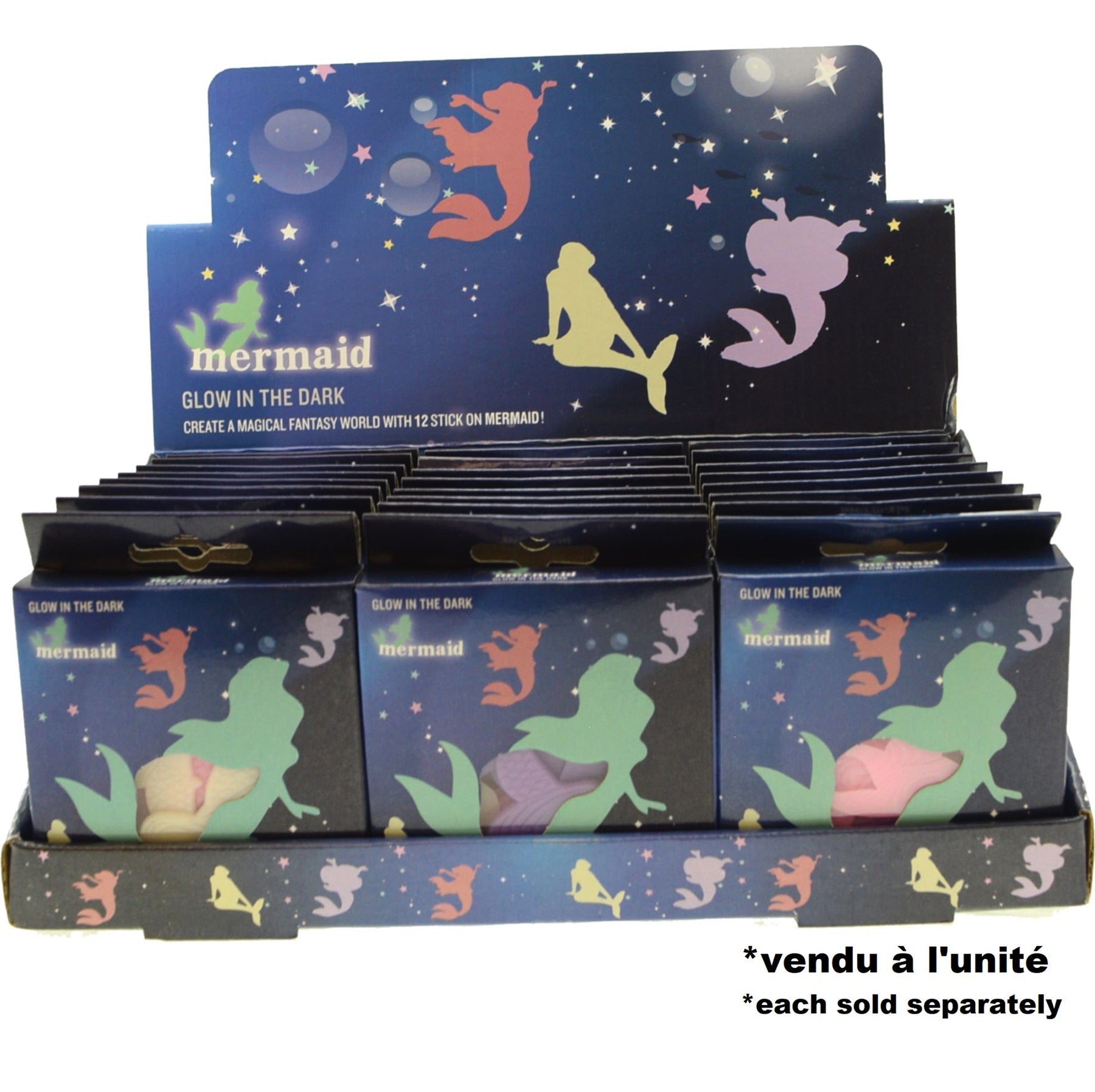 12pcs Mermaid Glow in the Dark - Plastic with Adhesive Dots 2.75in 6+