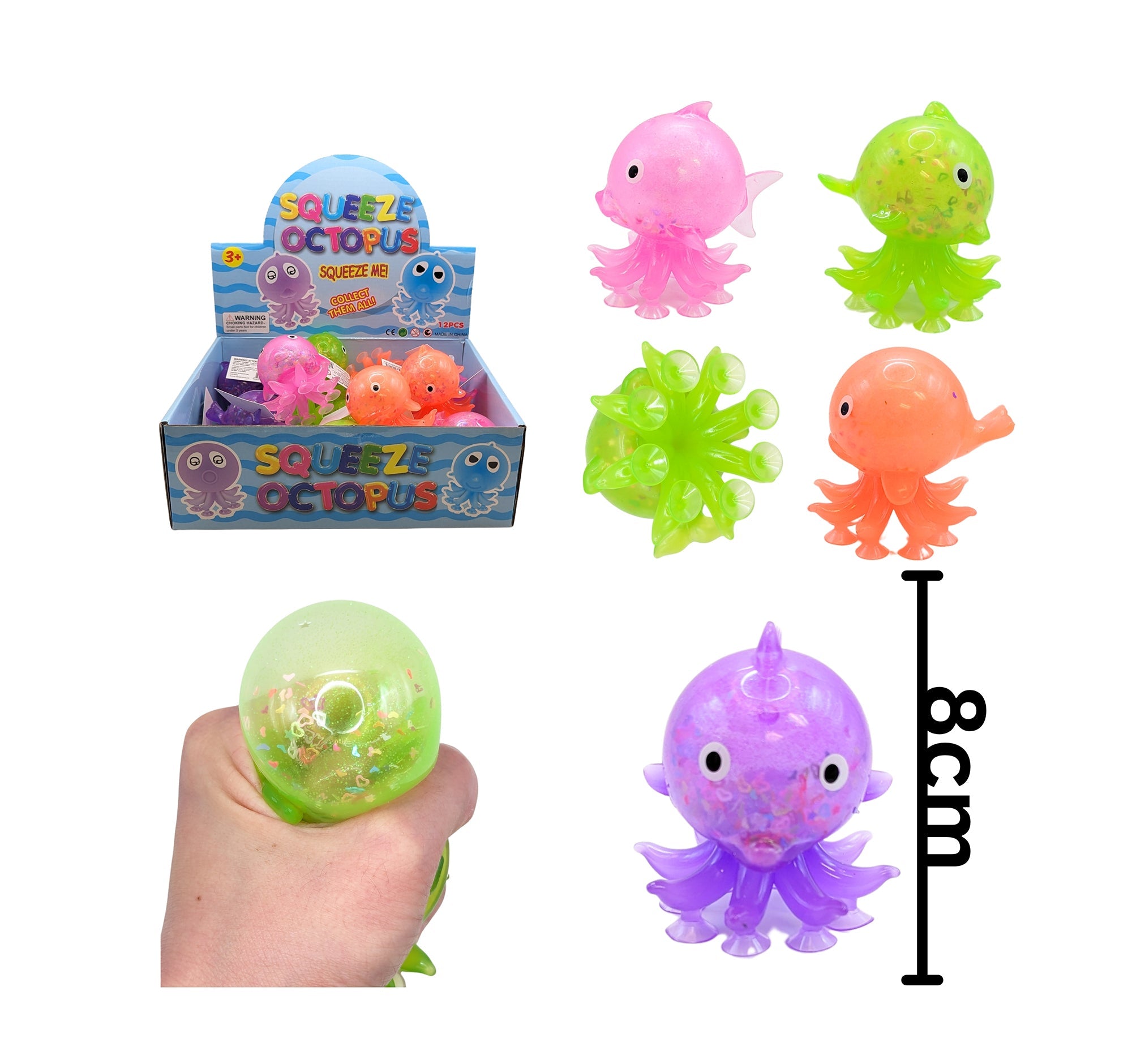 Squeeze Toy - Octopus with Succion Feet Age 3+ 3x2.5in VRT