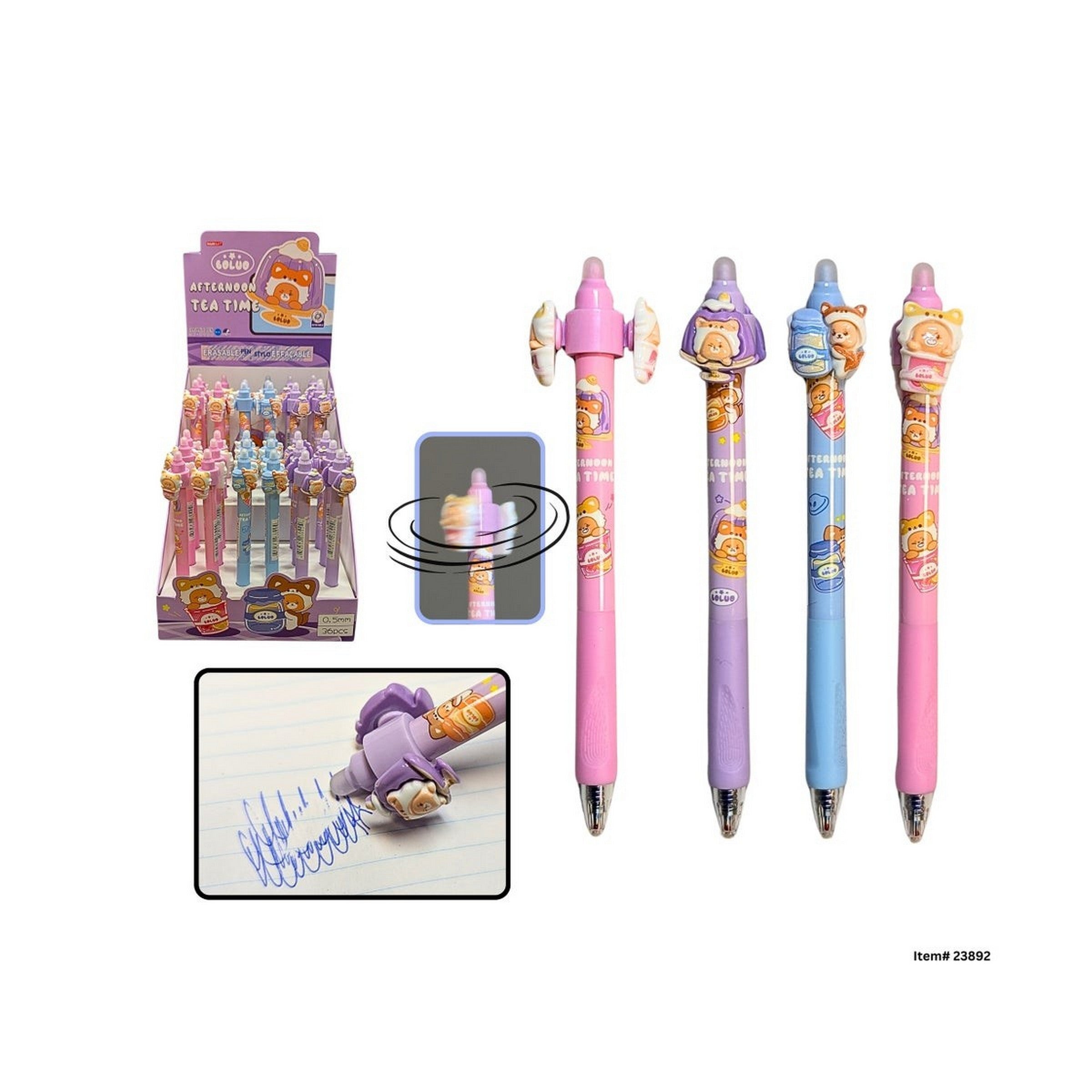 Tea Time Erasable Click Pen with Twist Top - Blue Ink 6in VRT