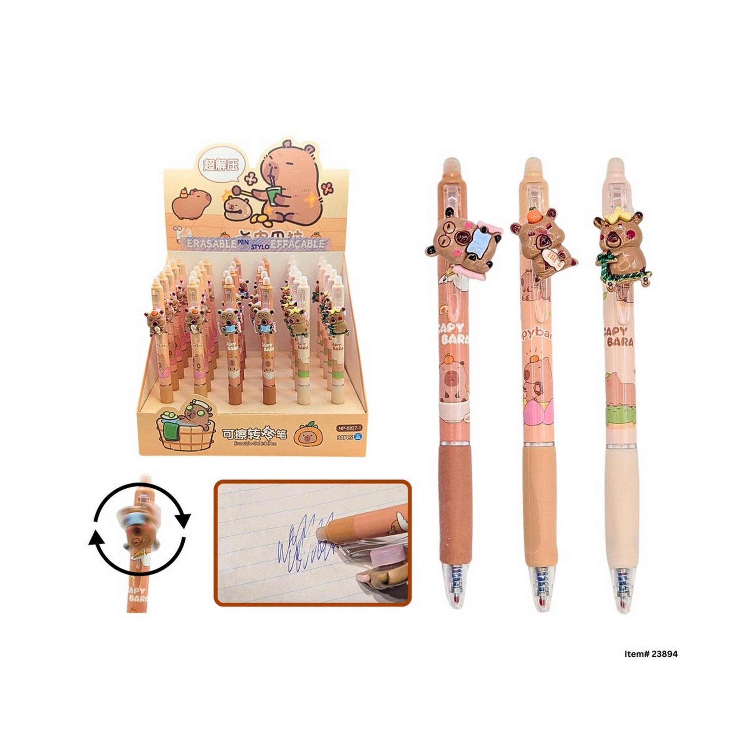Capybara Erasable Click Pen with Spinning Top - Blue Ink 5.8in VRT