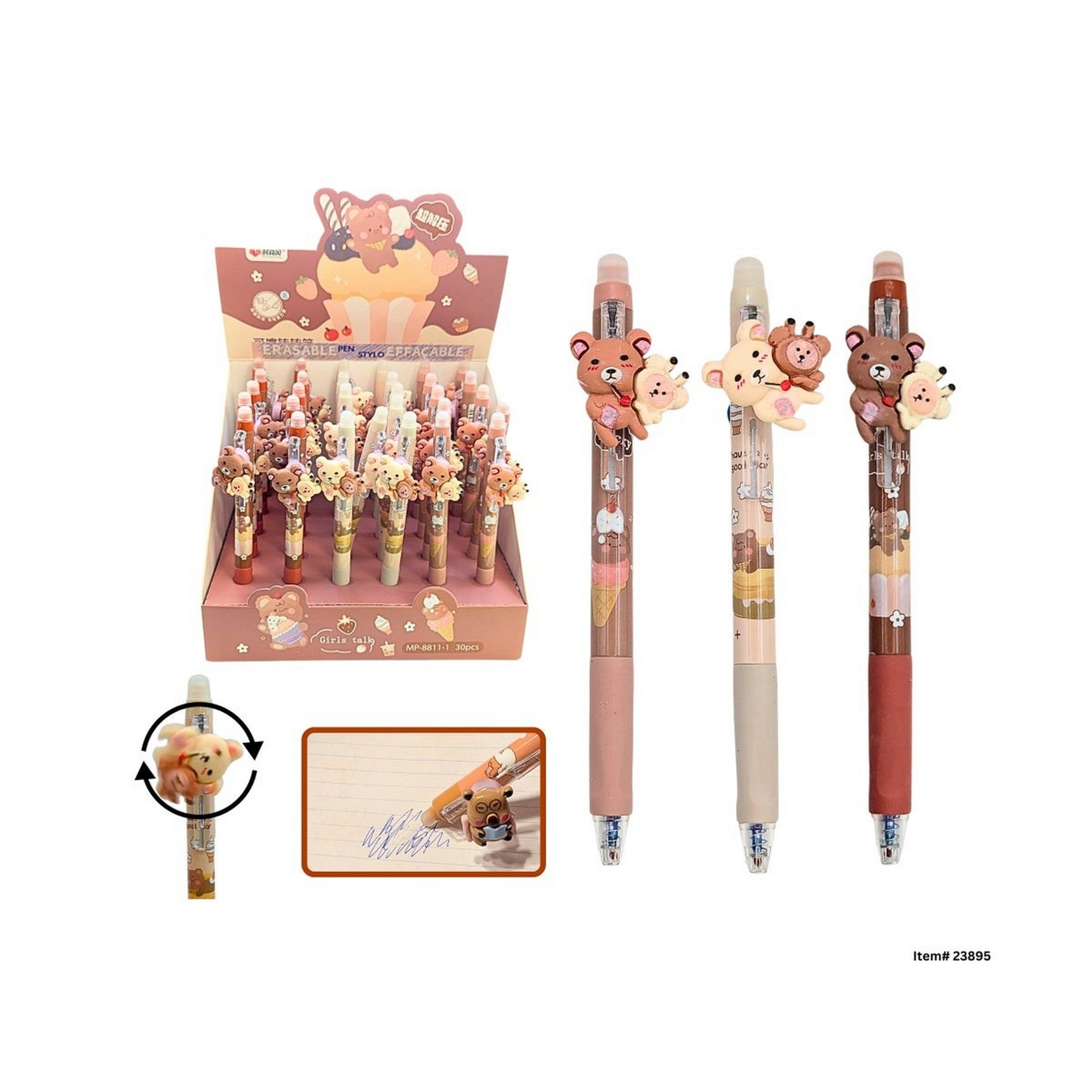 Cute Bear Erasable Click Pen with Spinning Top - Blue Ink 5.8in VRT