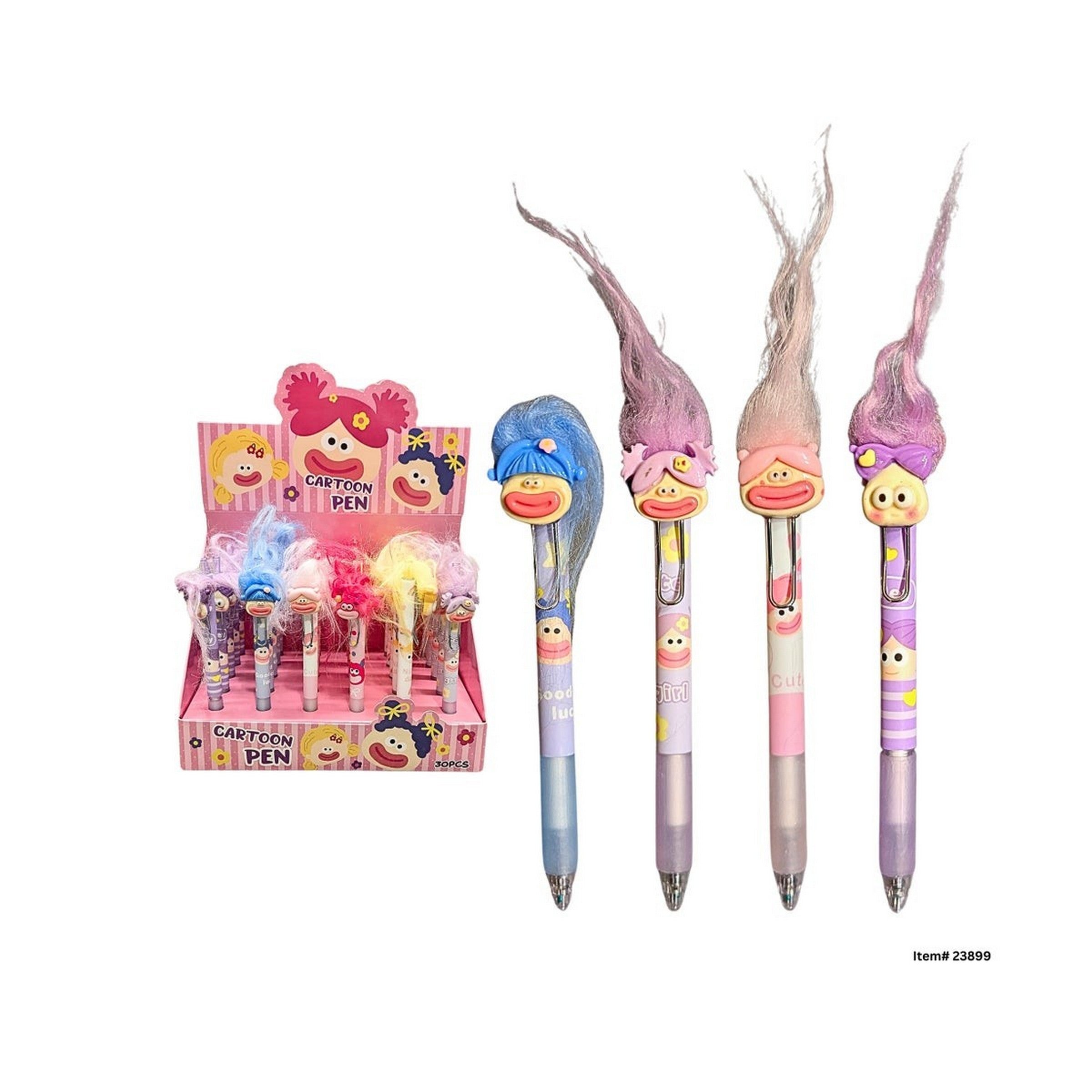 Troll Hair Click Pen - Blue Ink 5.75in VRT