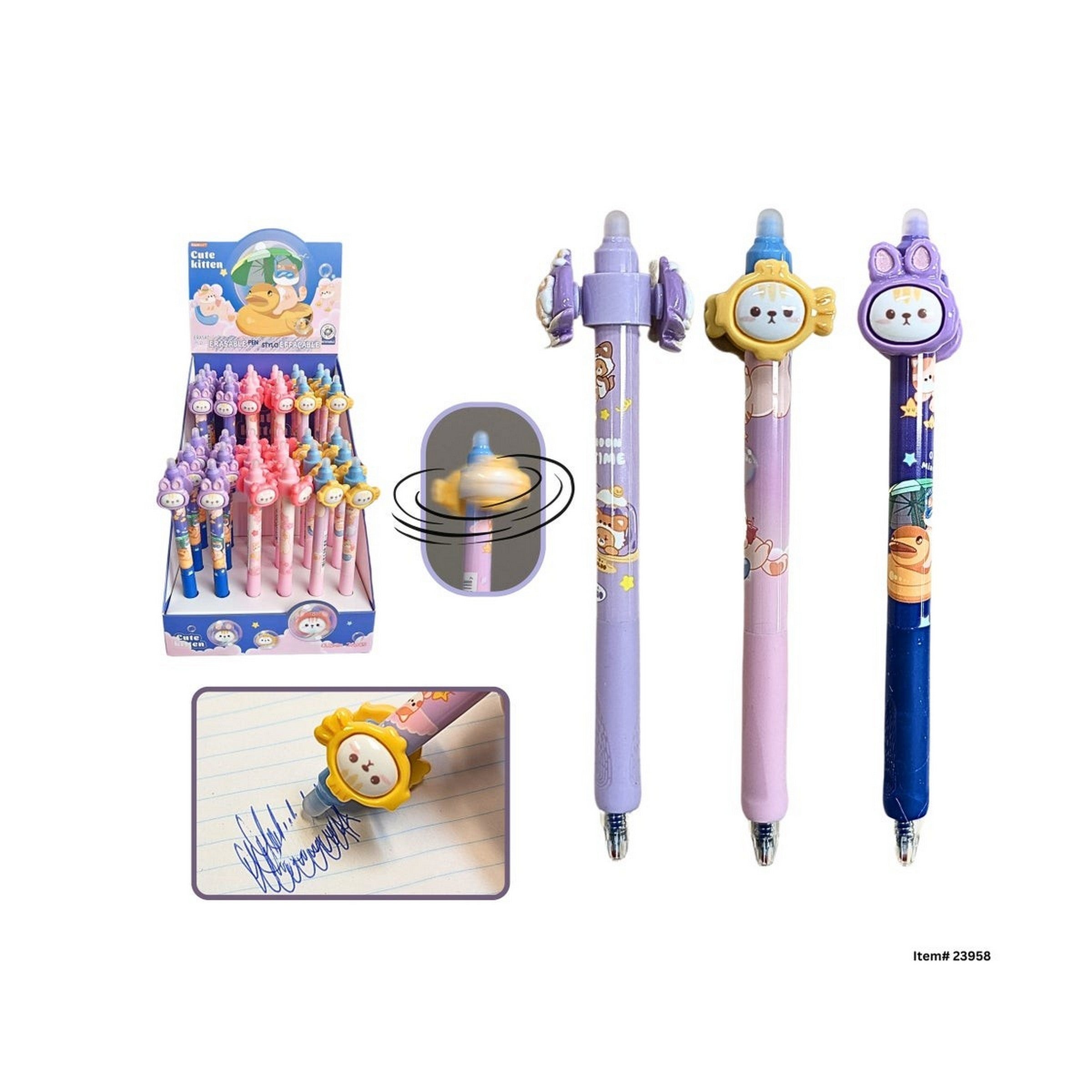 Dress Up Cat Erasable Click Spinning Pen - Blue Ink 6in VRT