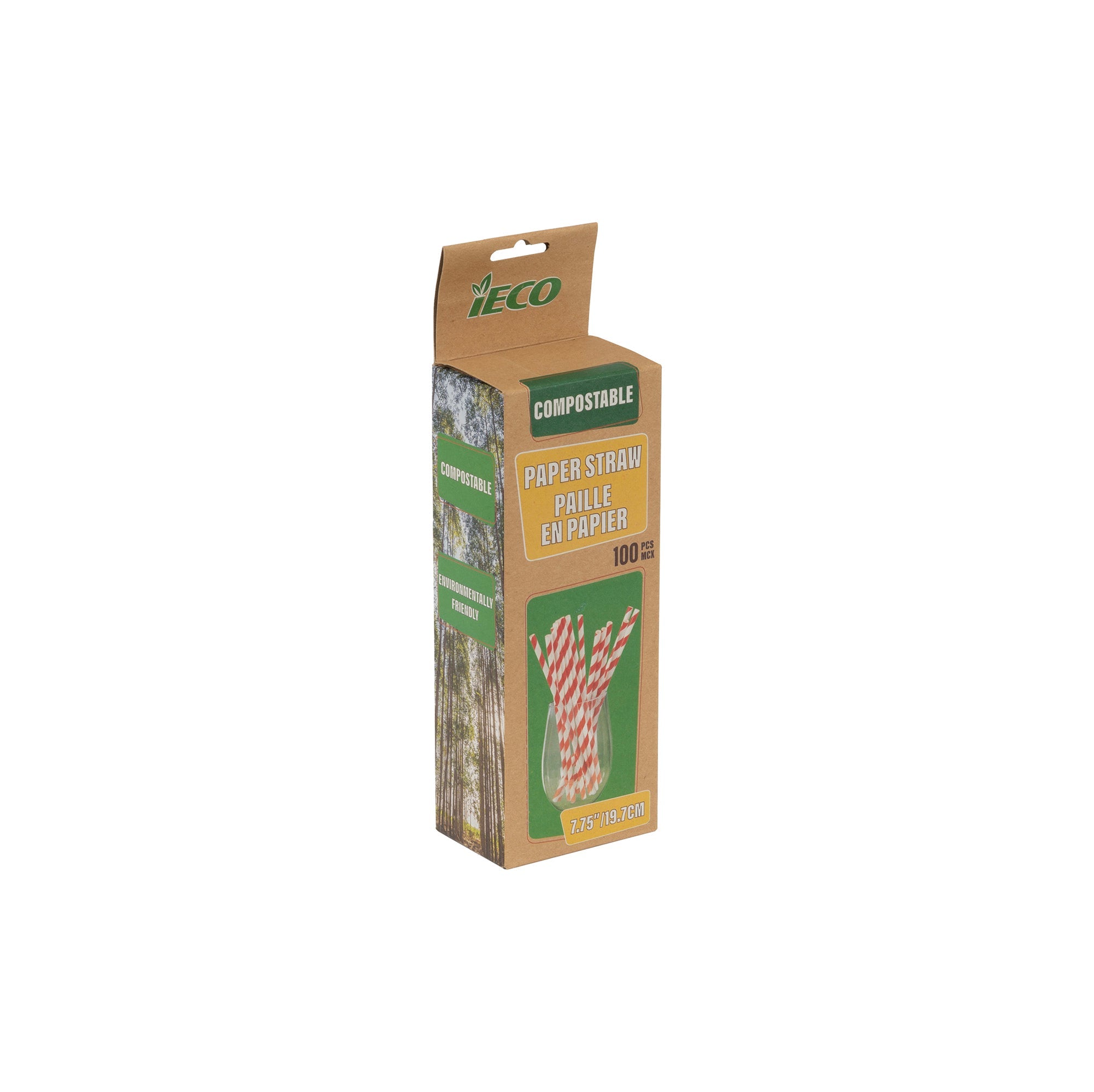 iECO 100 Compostable Red and White Paper Straws 7.75in