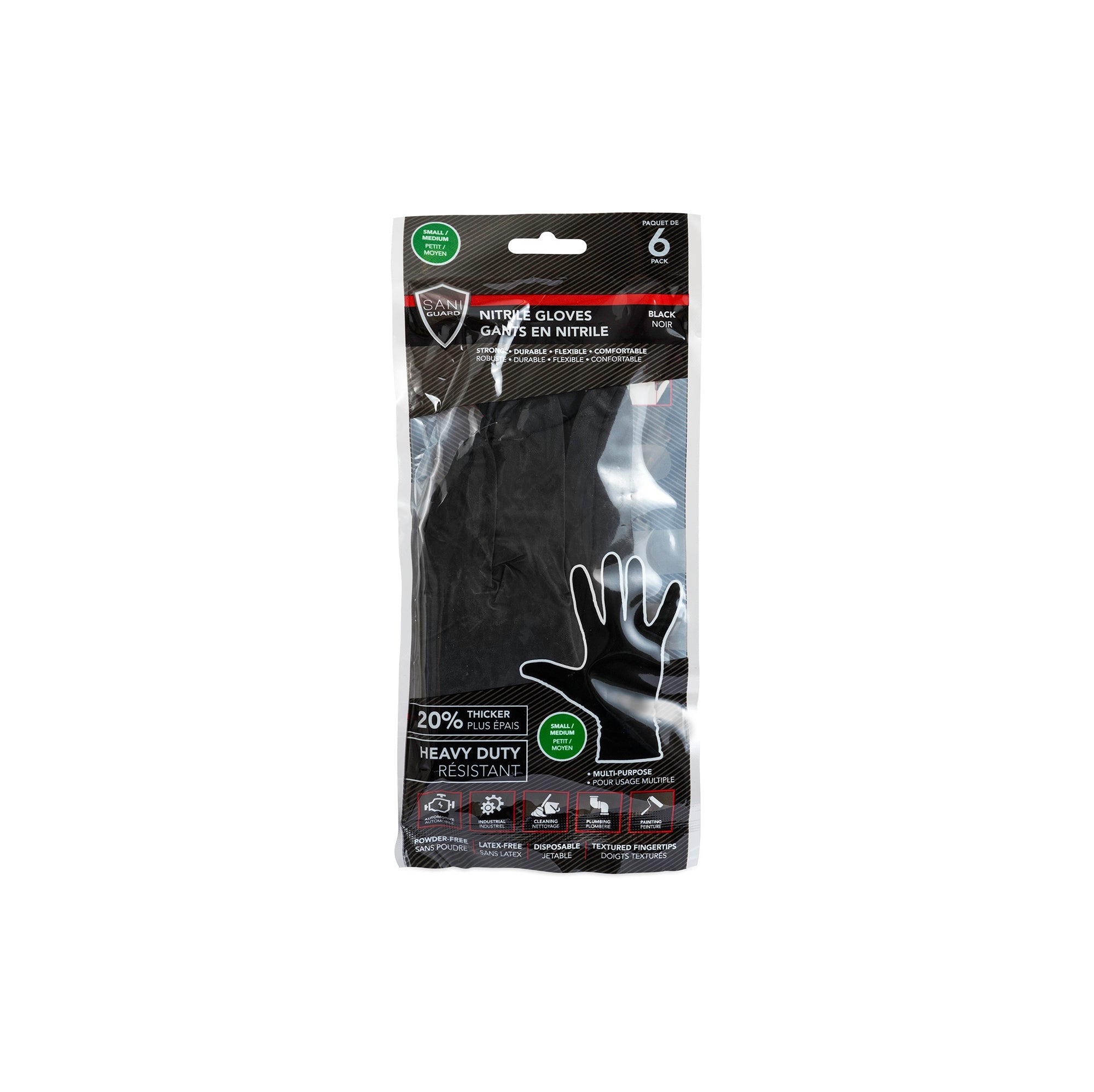 Sani Guard 6 Nitrile Gloves - Black Small / Medium