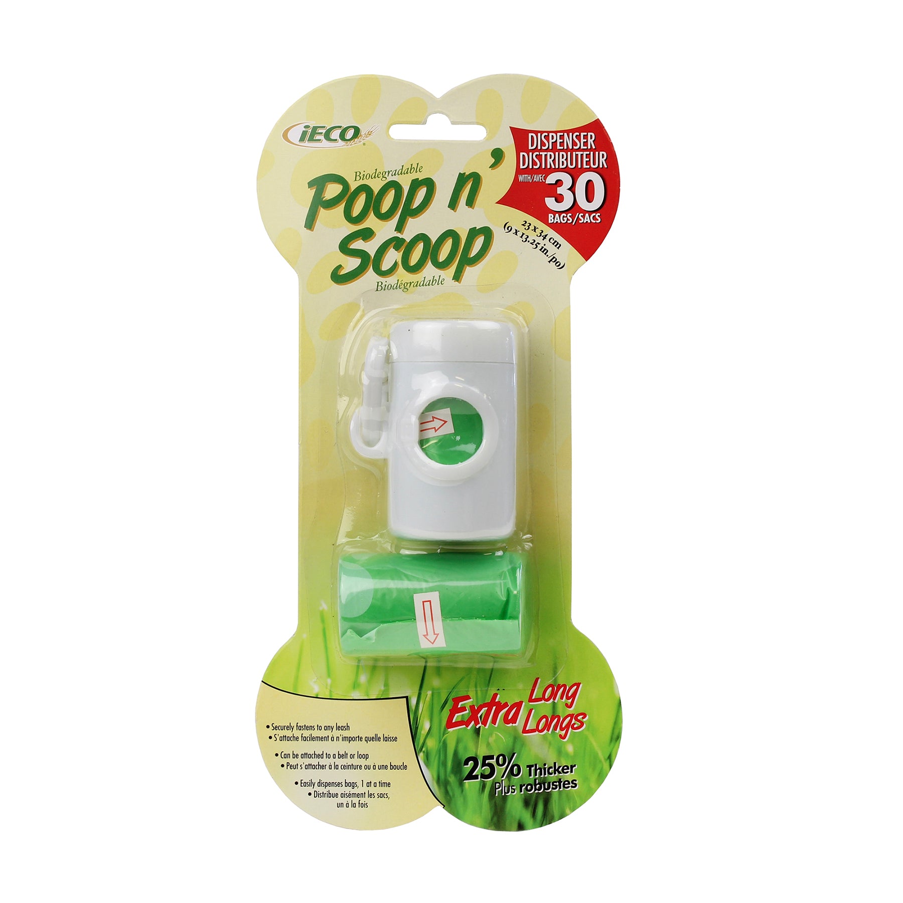 iEco Poop-N-Scoop Dispenser and 30 Green Bags 9x13.25in