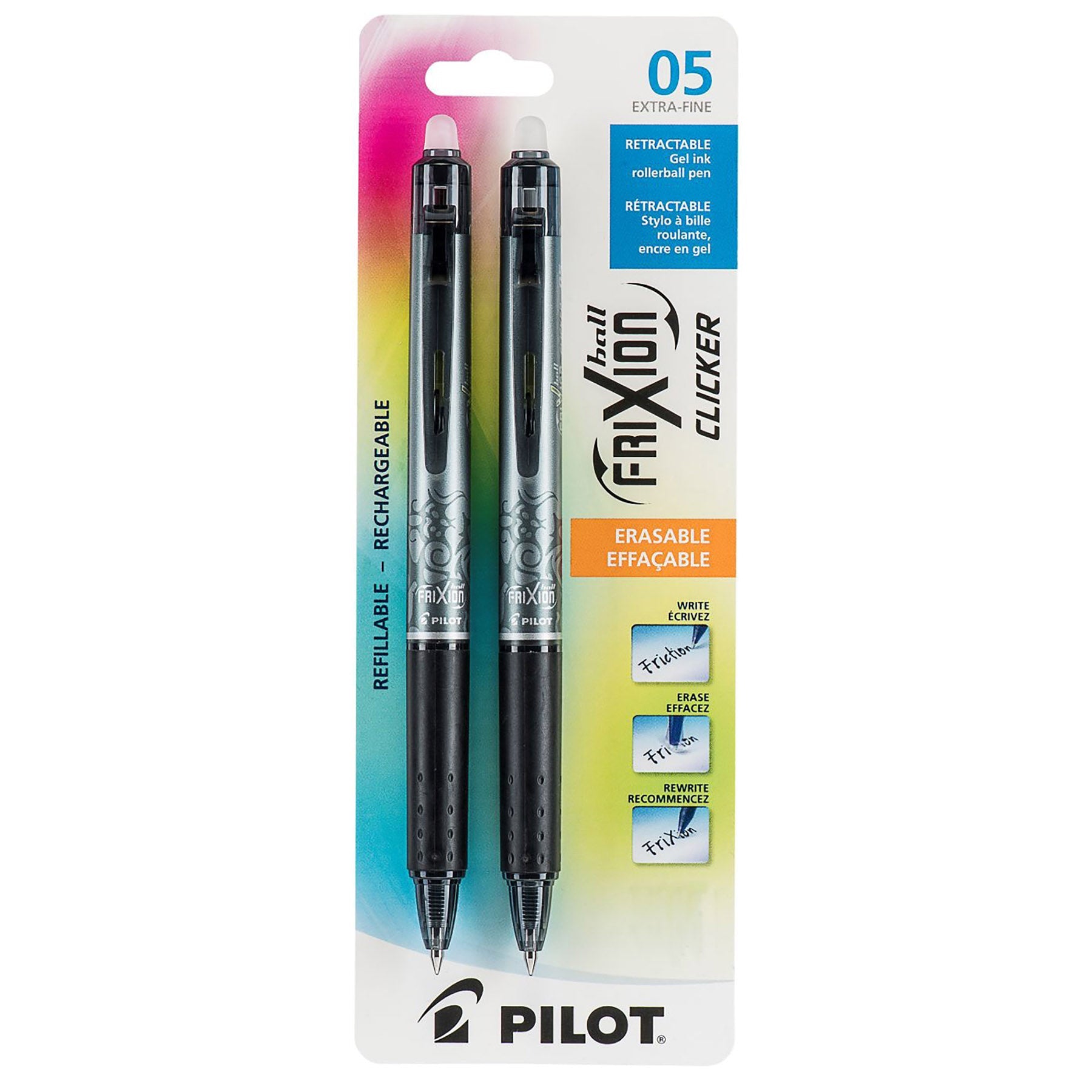 Pilot Frixion 2 Erasable and Retractable Pens - Black Gel Ink 0.5mm
