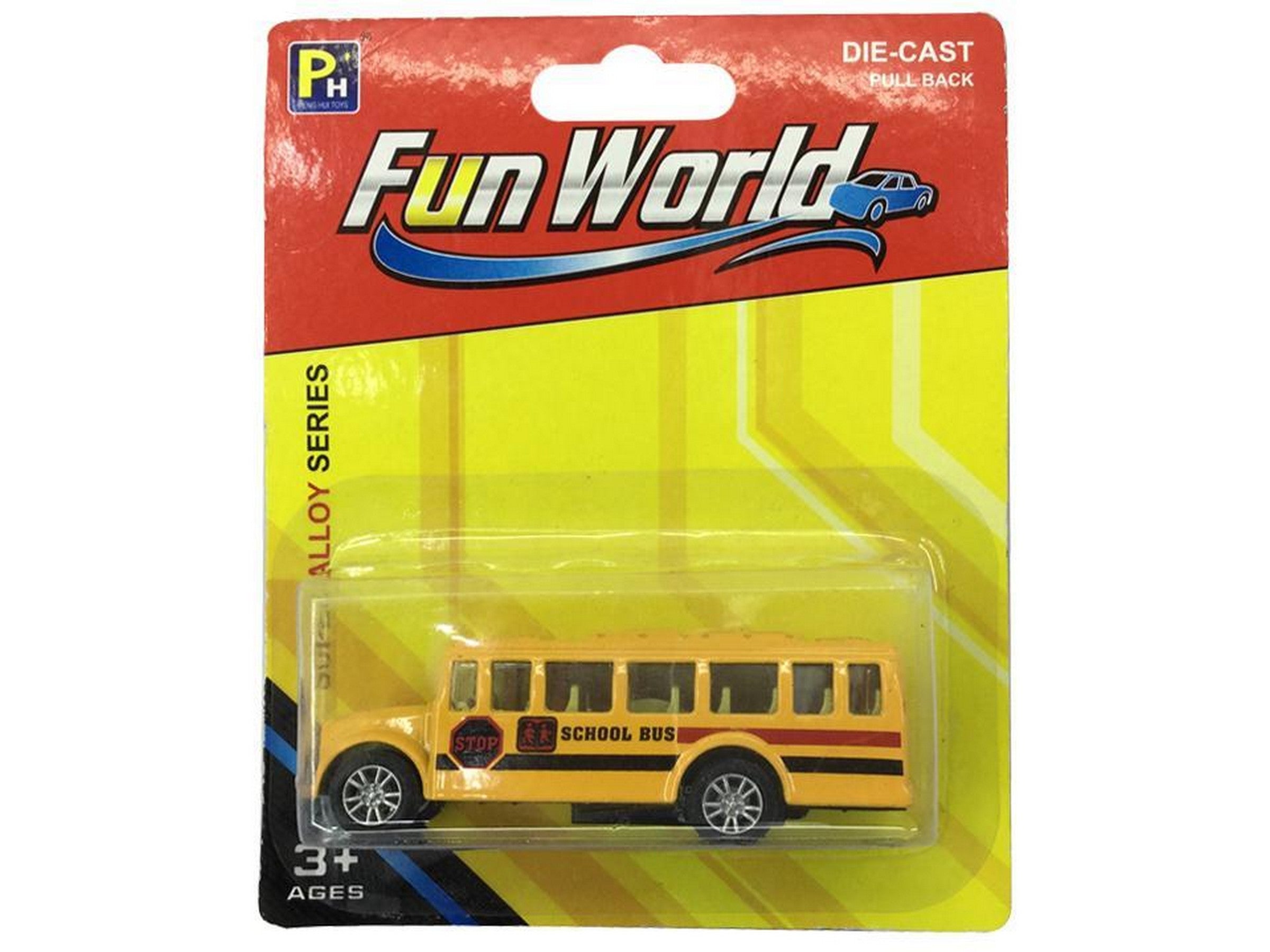 Fun World Diecast 1:64 School Bus - Pullback Age 3+ 3.25x1x1in