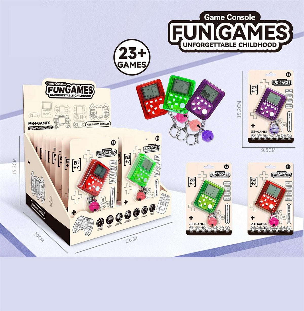 Fun Games Mini Block Puzzle Game Console with Keychain - 2 AG13 Batteries Included Age 6+ VRT