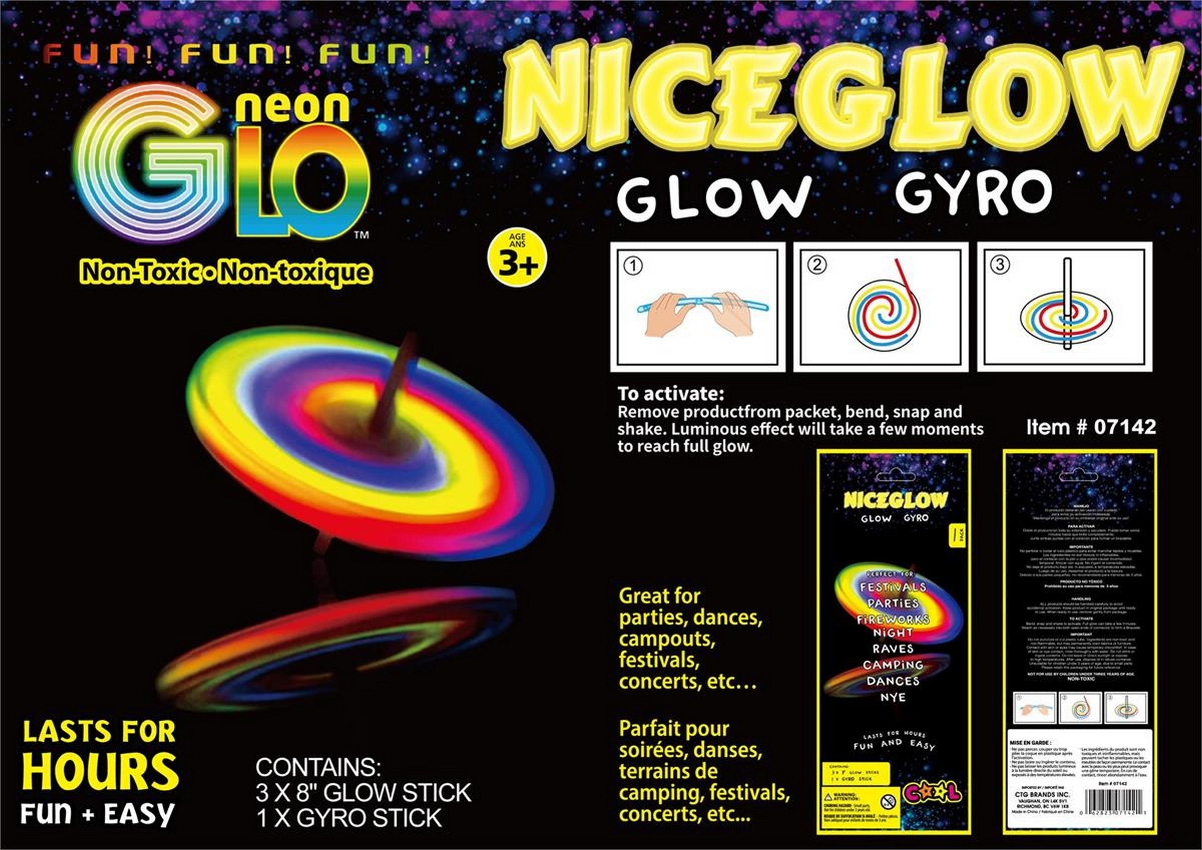Neon Multi-color Glow Giroscope Spinning Toy 3in Age 3+