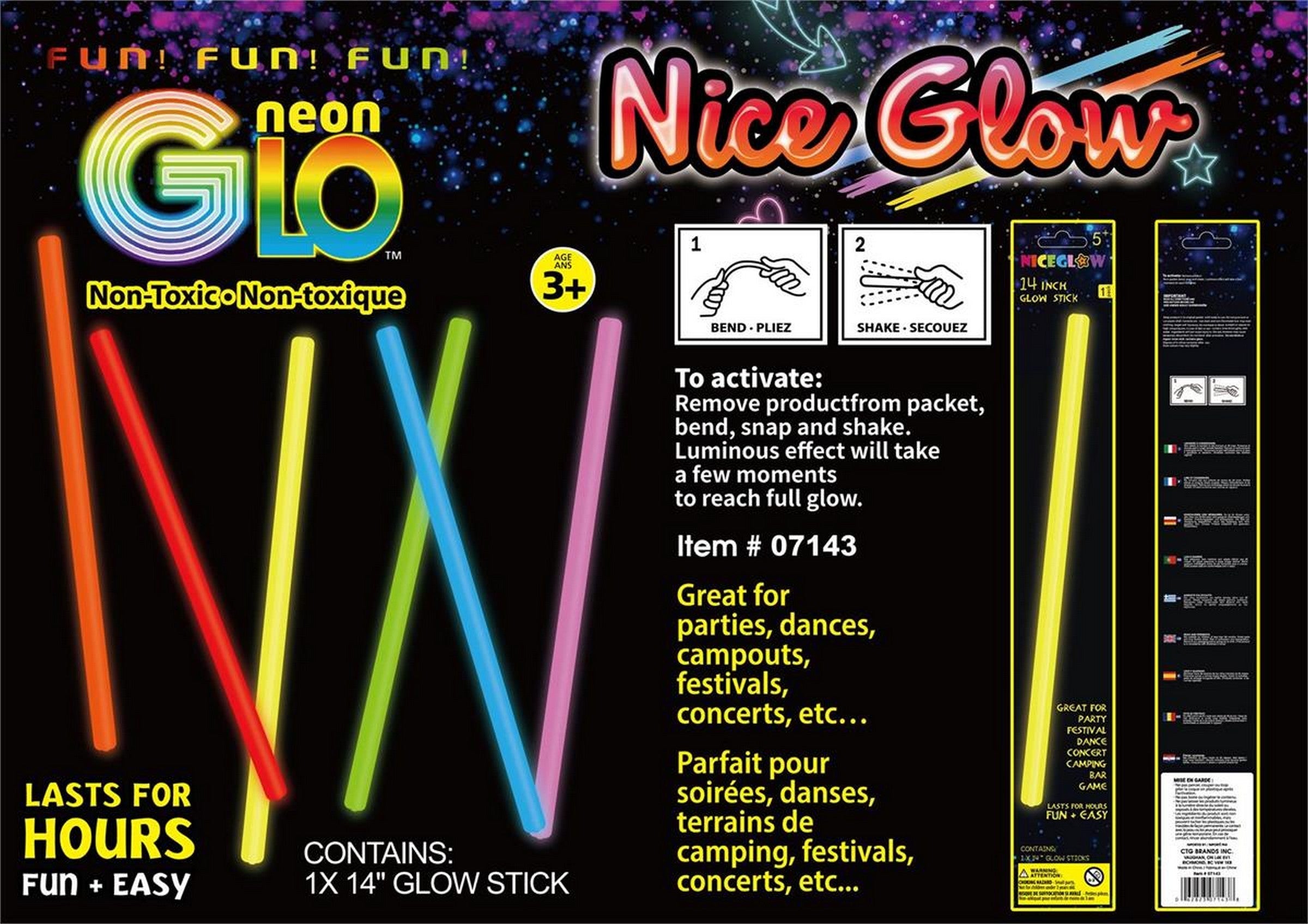 Neon Glow Stick 14in Age 5+ VRT