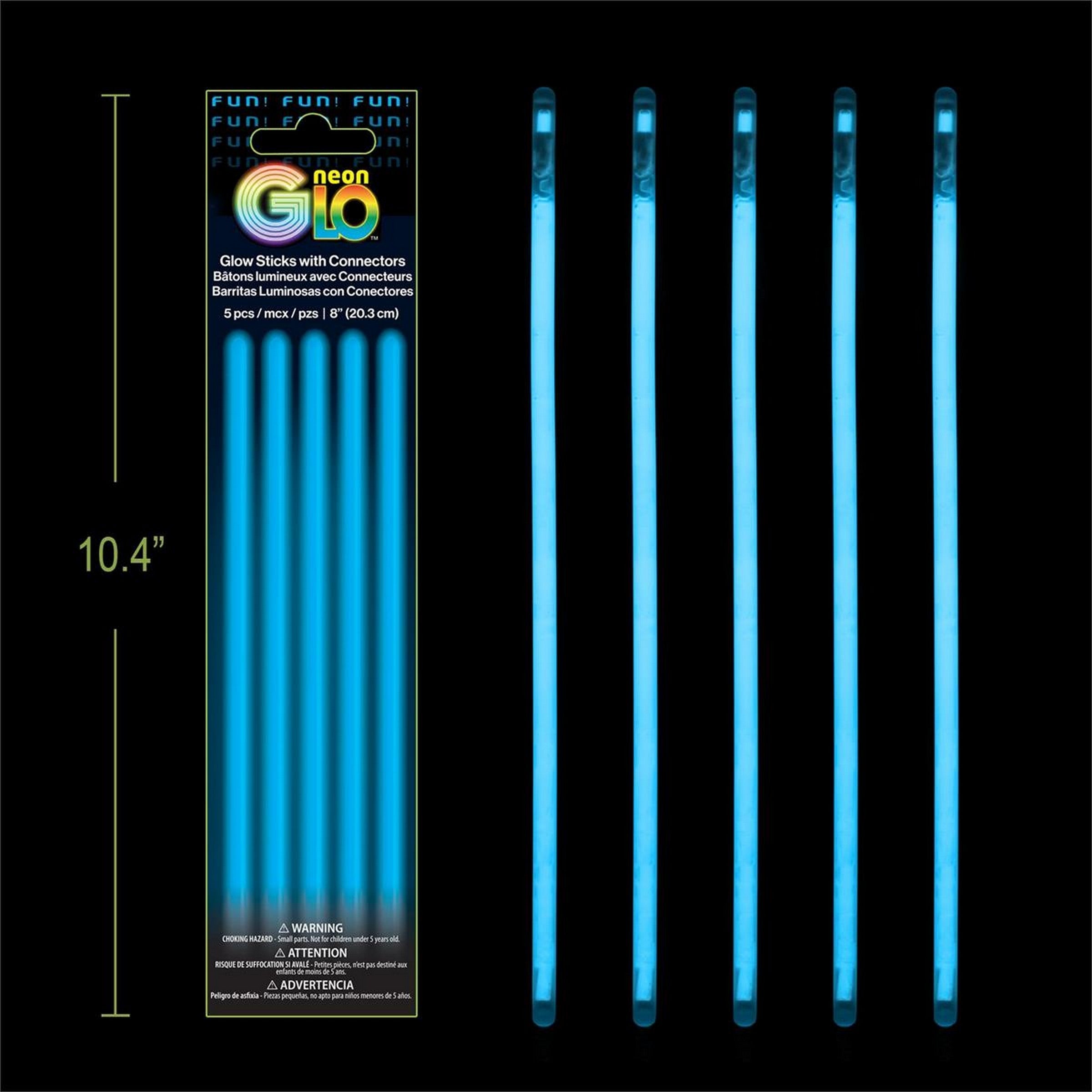 Neon Glo 5 Glow Sticks with Connectors - Blue 8in