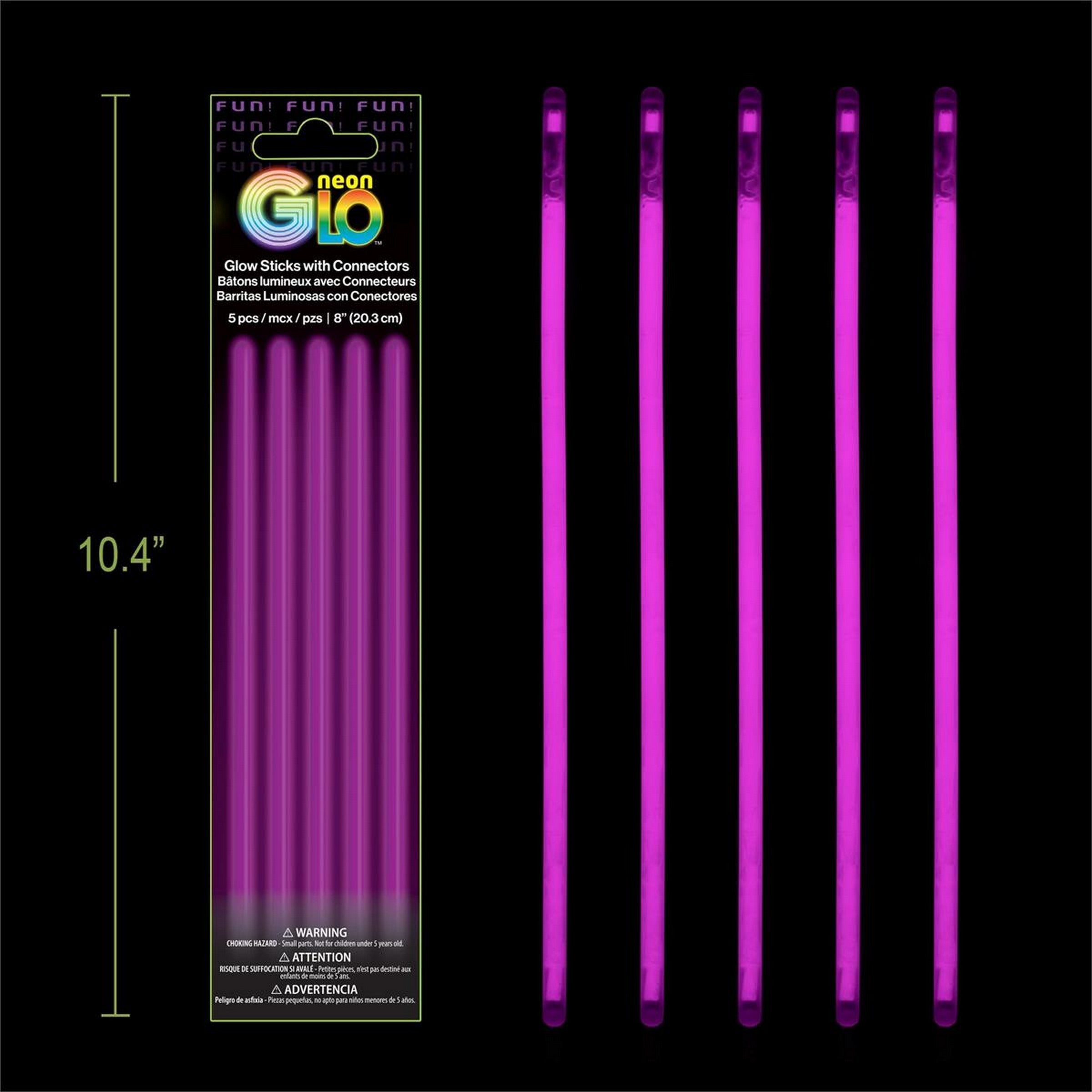 Neon Glo 5 Glow Sticks with Connectors - Purple 8in