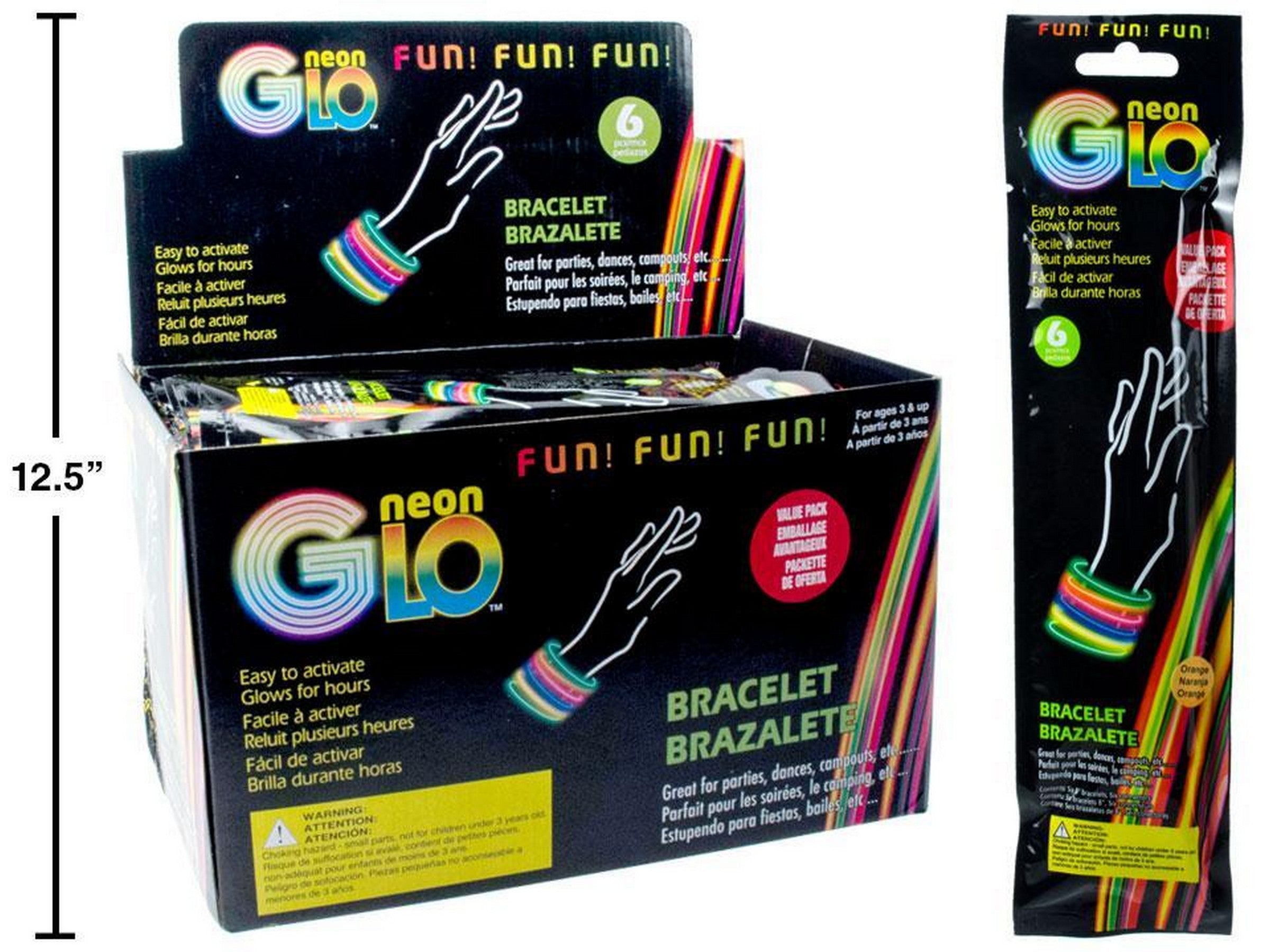 Neon Glo 6 Bracelets 8in VRT - 1 Color per Bag