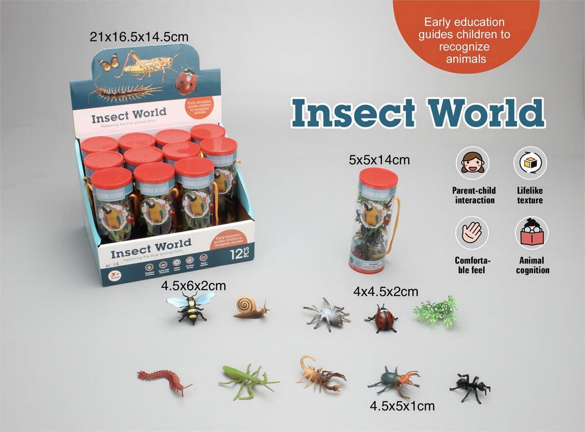 Insect World Animal Figurines in Tube 9pcs 1.6in Age 3+