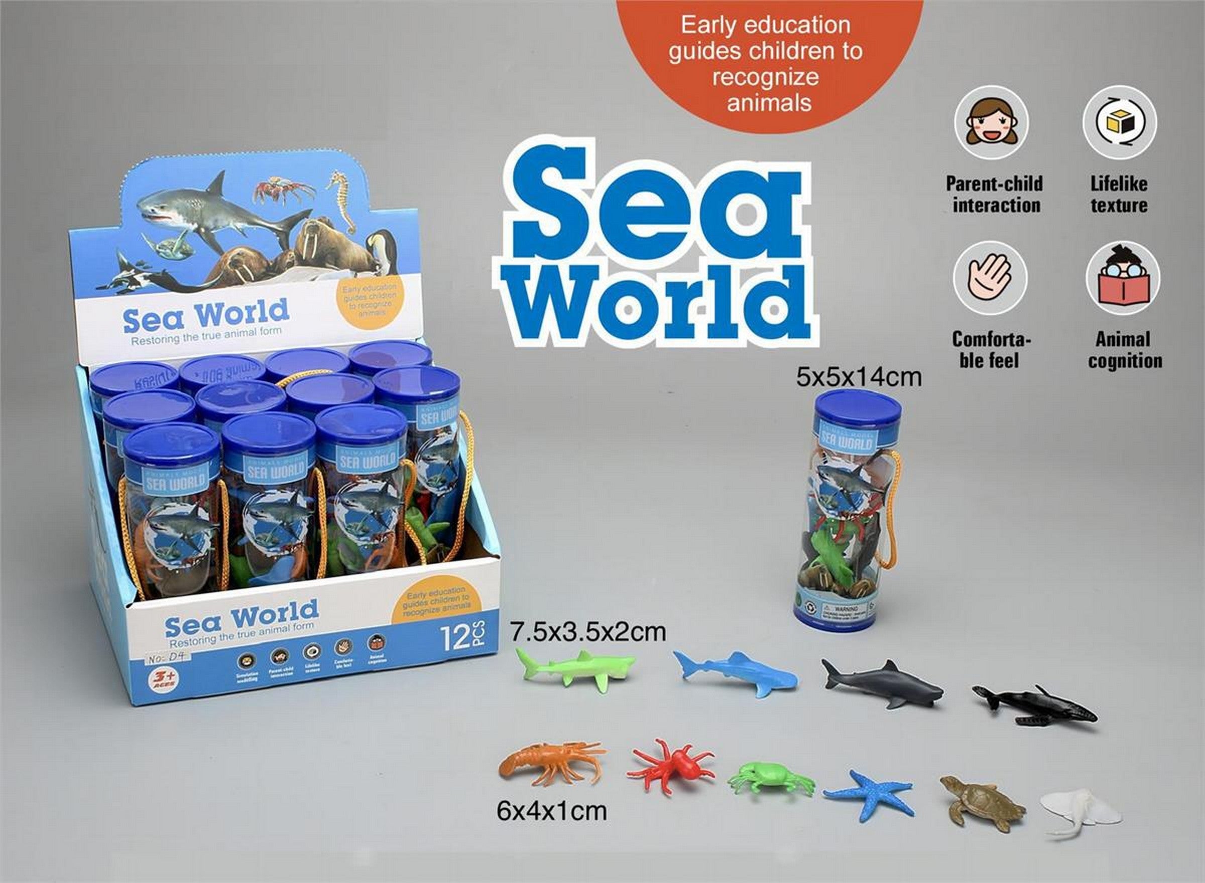 Sea World Animal Figurines in Tube 9pcs 2.4in - 2.9in Age 3+