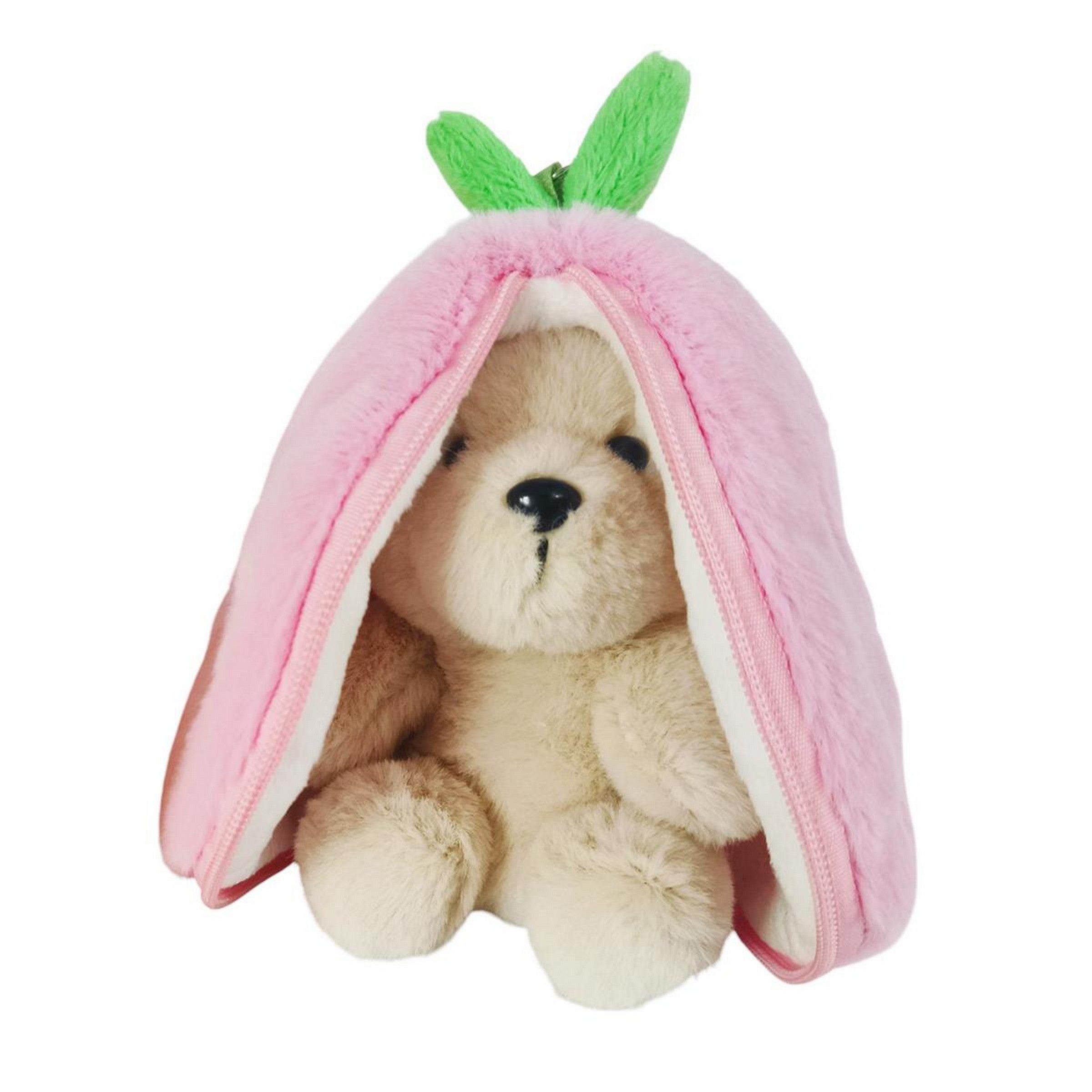 Easter Revisable Strawberry Plush Bunny with Zipper and Keychain 5in