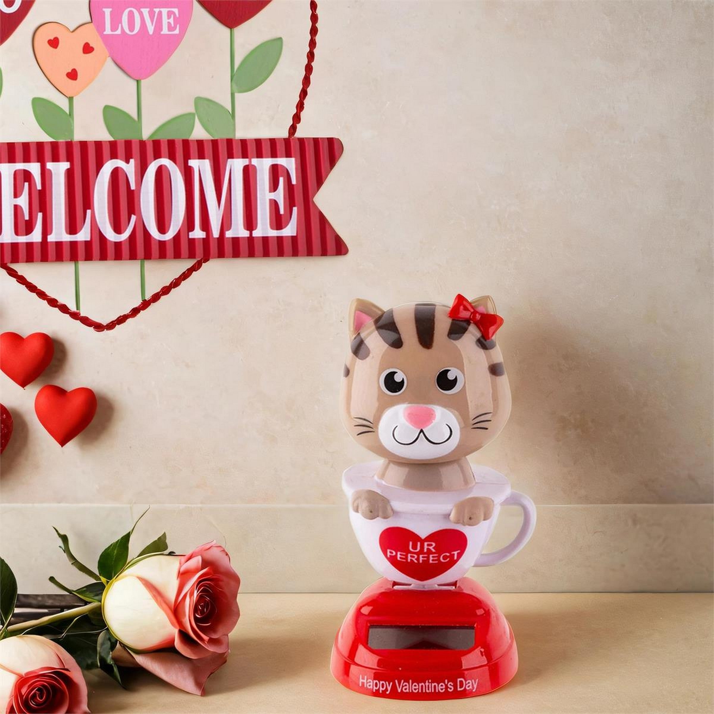 Valentine's Day Solar Dancing Cat 4.3in