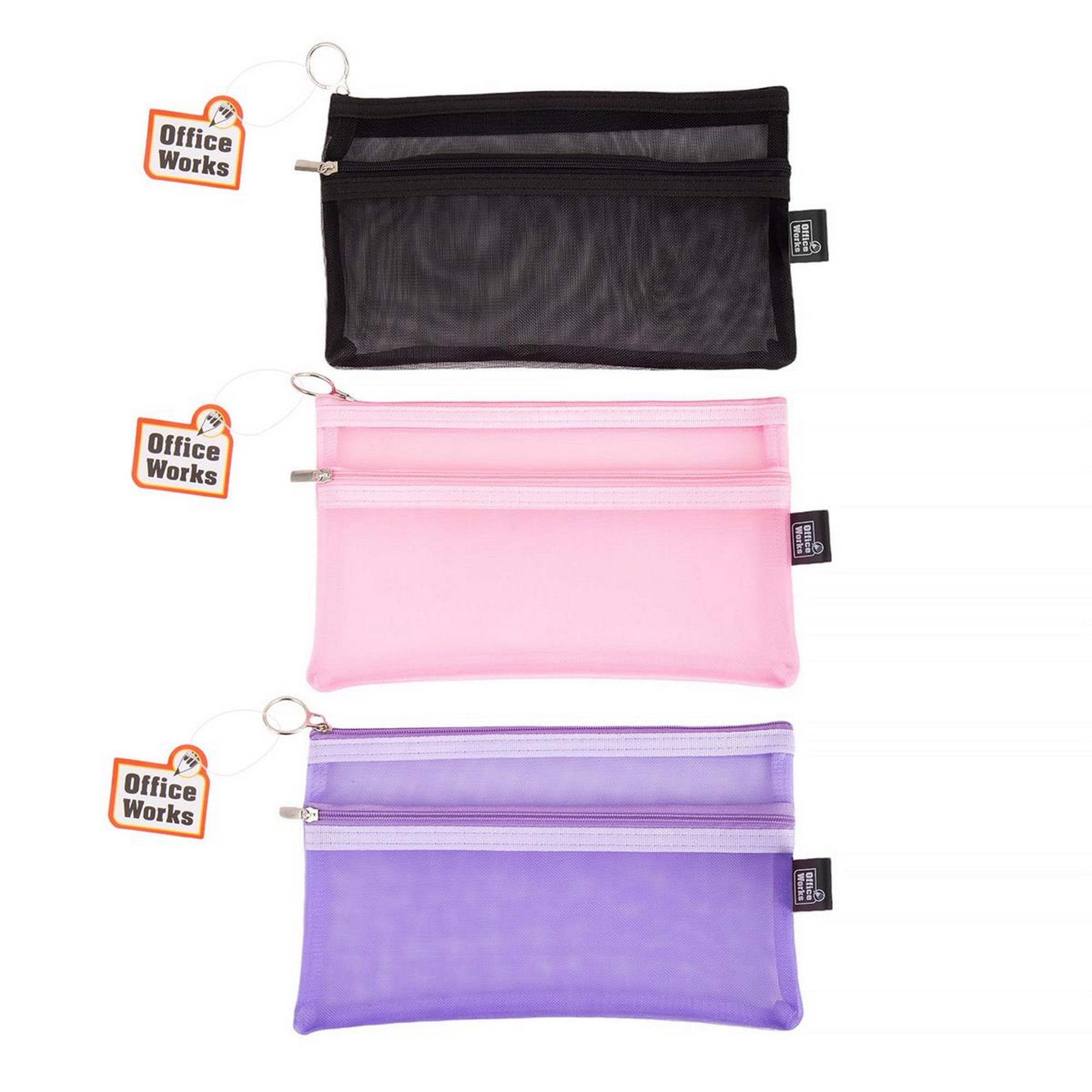 Office Works Fabric Pencil Case with Zippers 8.5x5.5in VRT