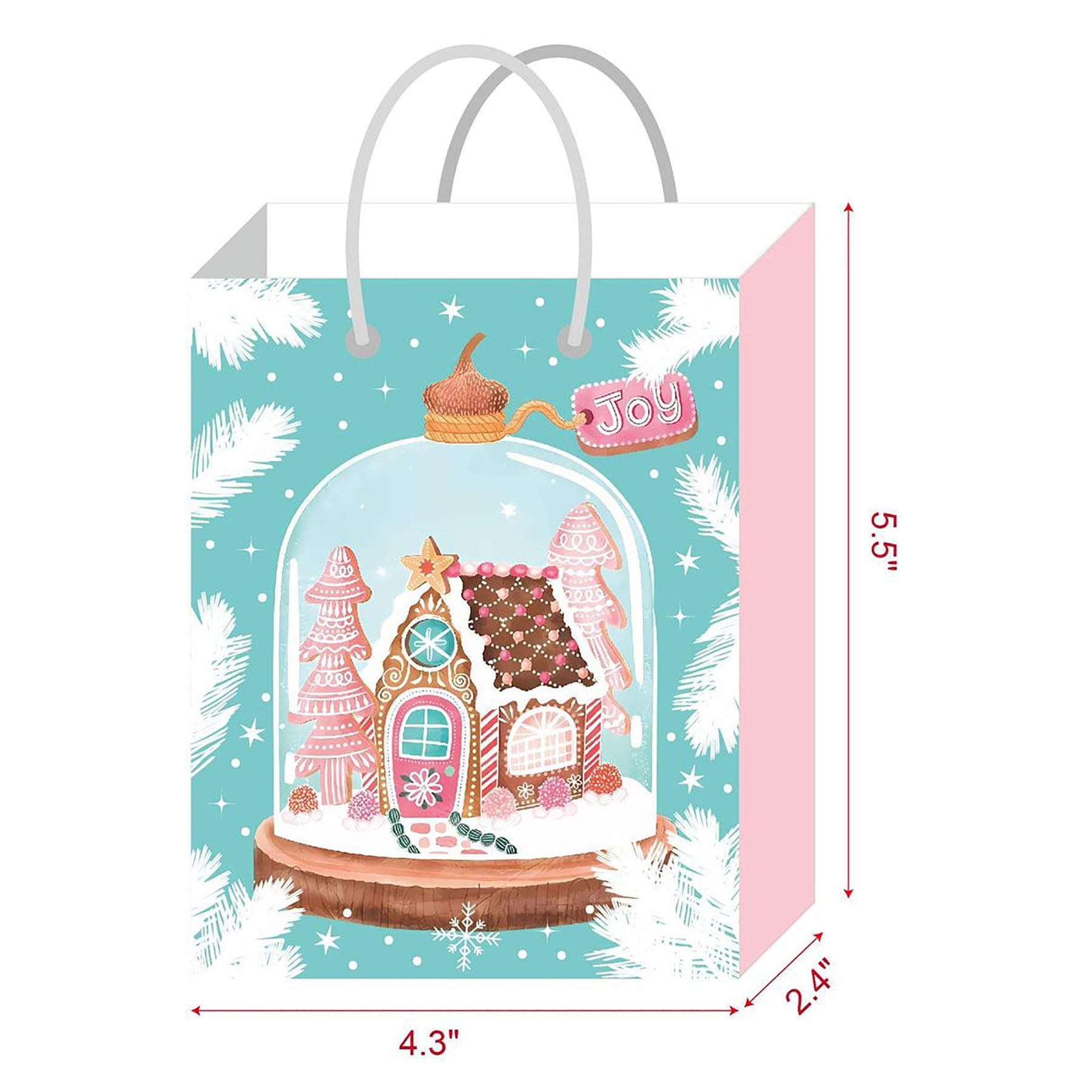 Christmas Matte and Glitter Gift Bag Small 4.3W x5.5H x2.4D in