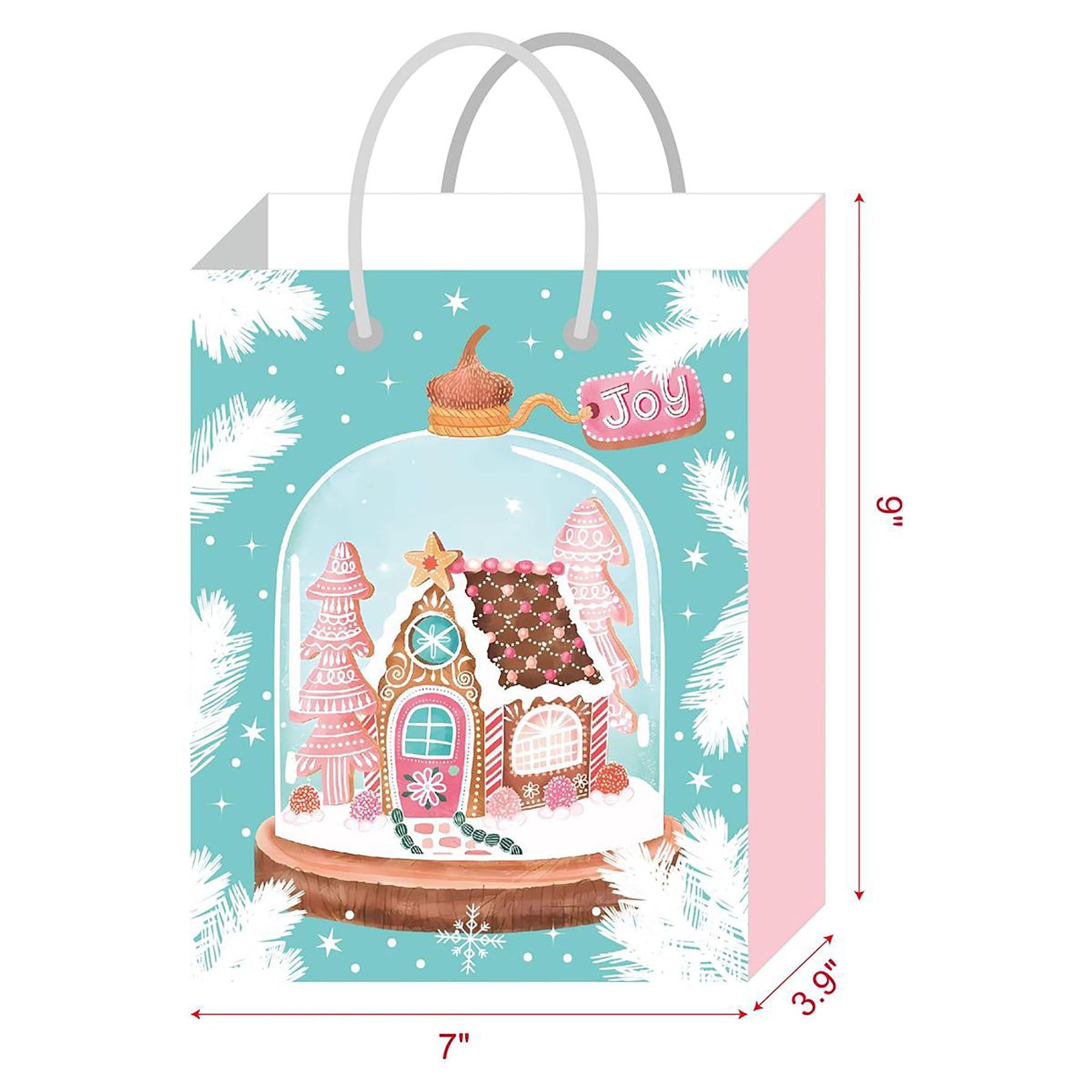 Christmas Matte and Glitter Gift Bag Md 7W x 9H x 3.9D in