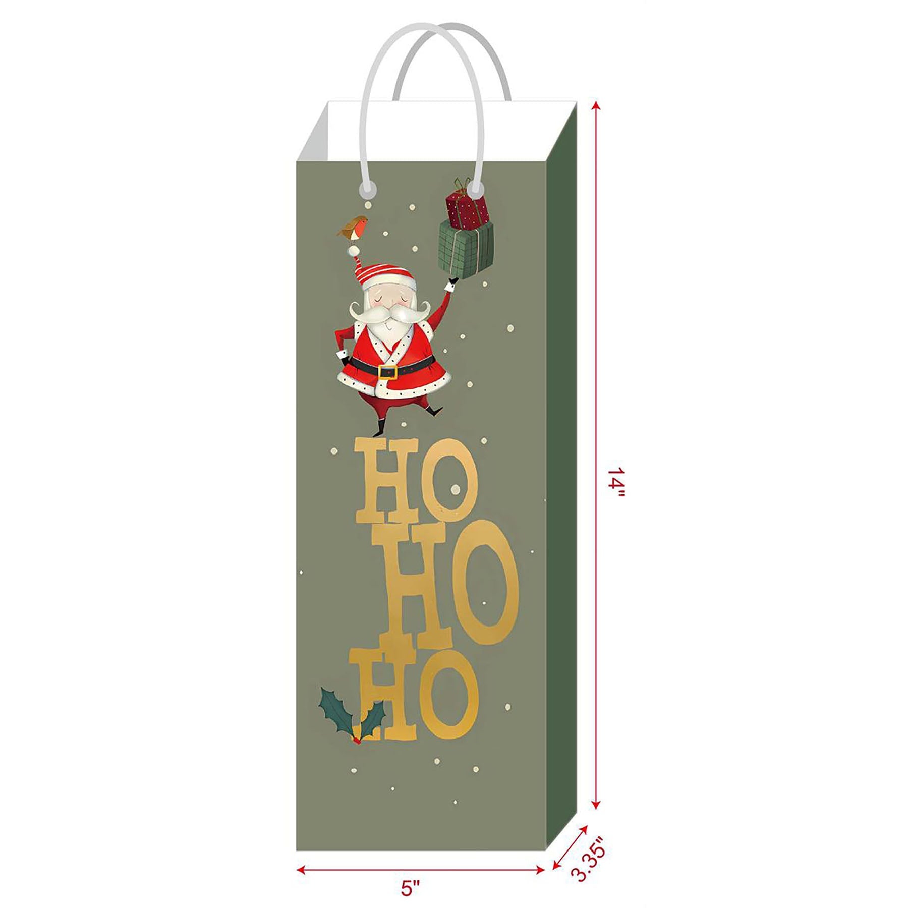 Christmas Matte with Hot-stamped Bottle Gift Bag 5W x 14H x 3.35D in