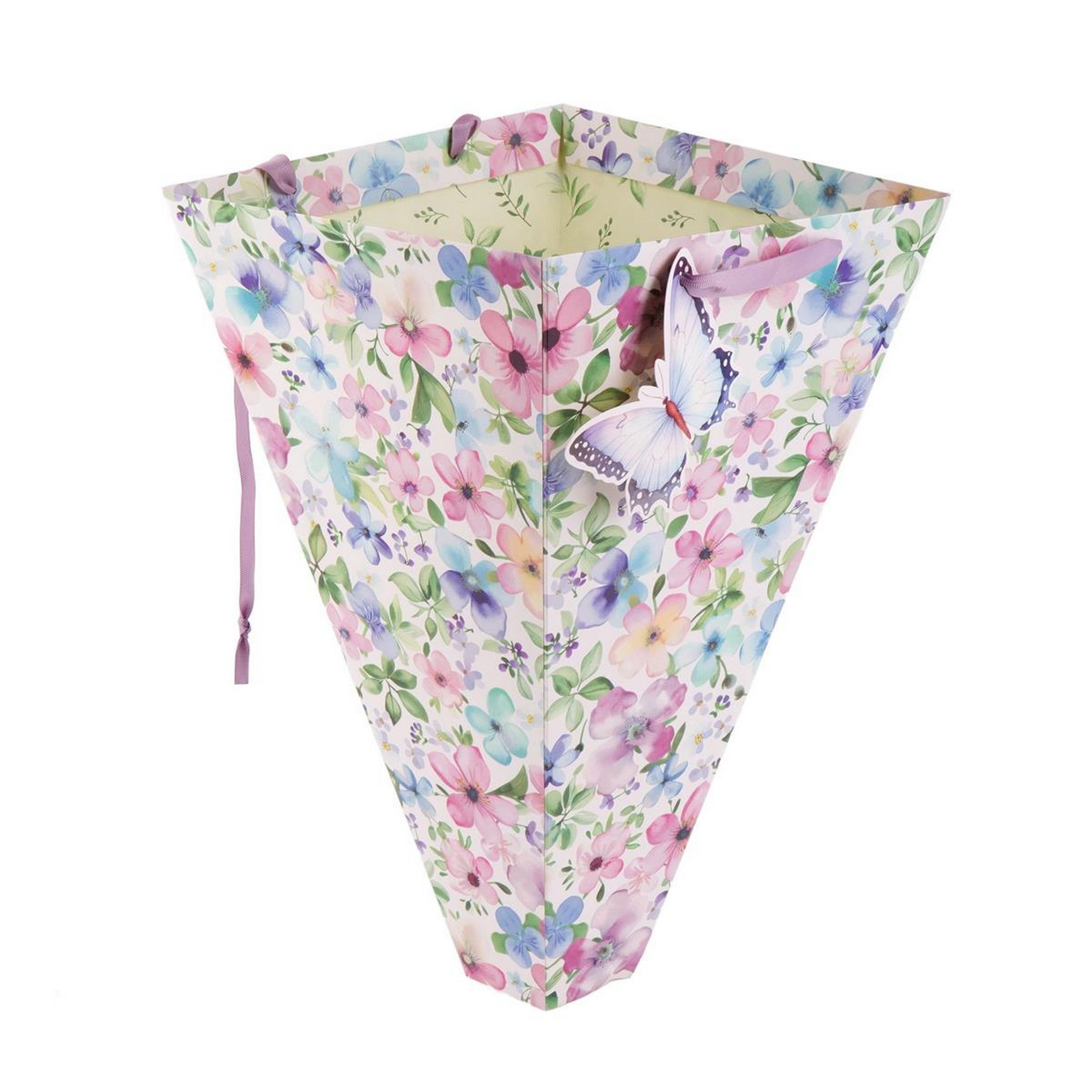 Paper Trendz Large Bouquet Gift Bag - Matte with Lamination, Ribbon Handle and Tag 9.8x17.1in