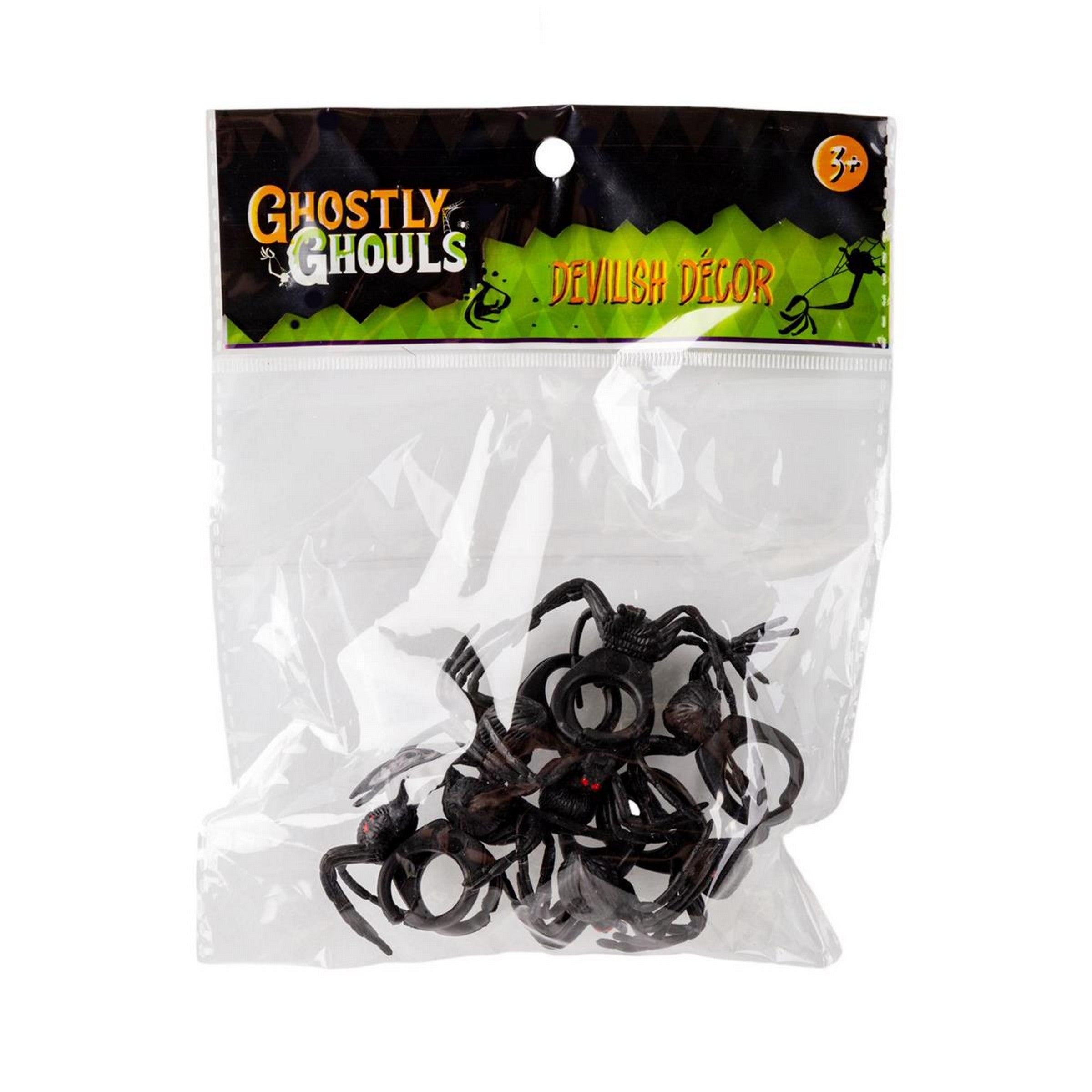 Ghostly Ghouls Halloween 8 Plastic Spider Rings